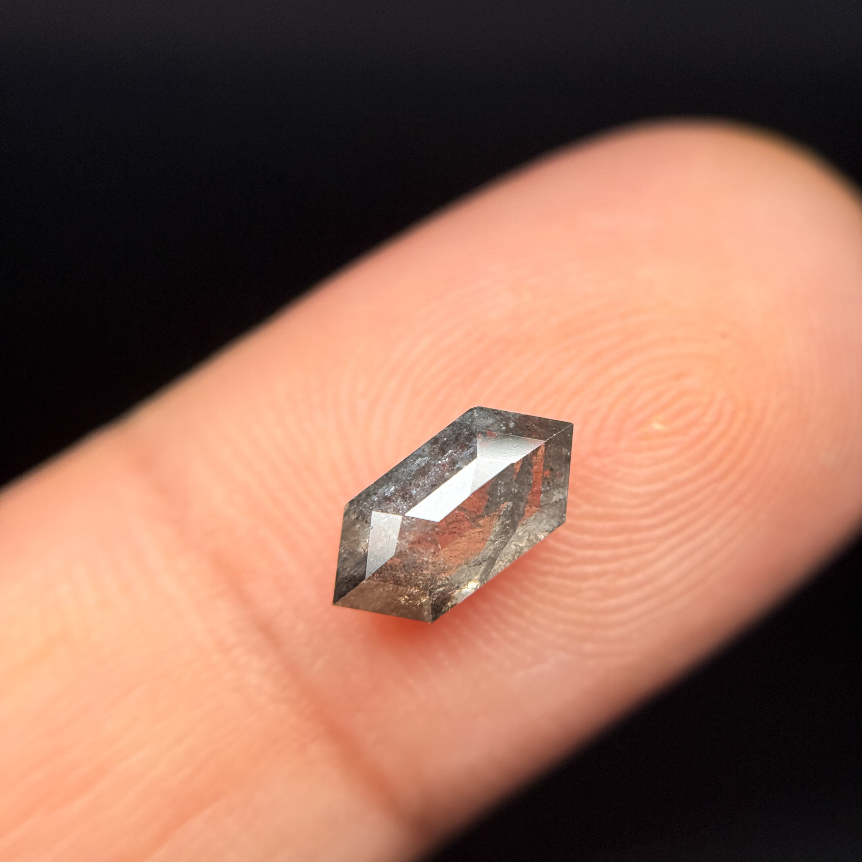 1.23 Ct Hexagon Rose Cut Grey Natural Galaxy Salt and Pepper Diamond