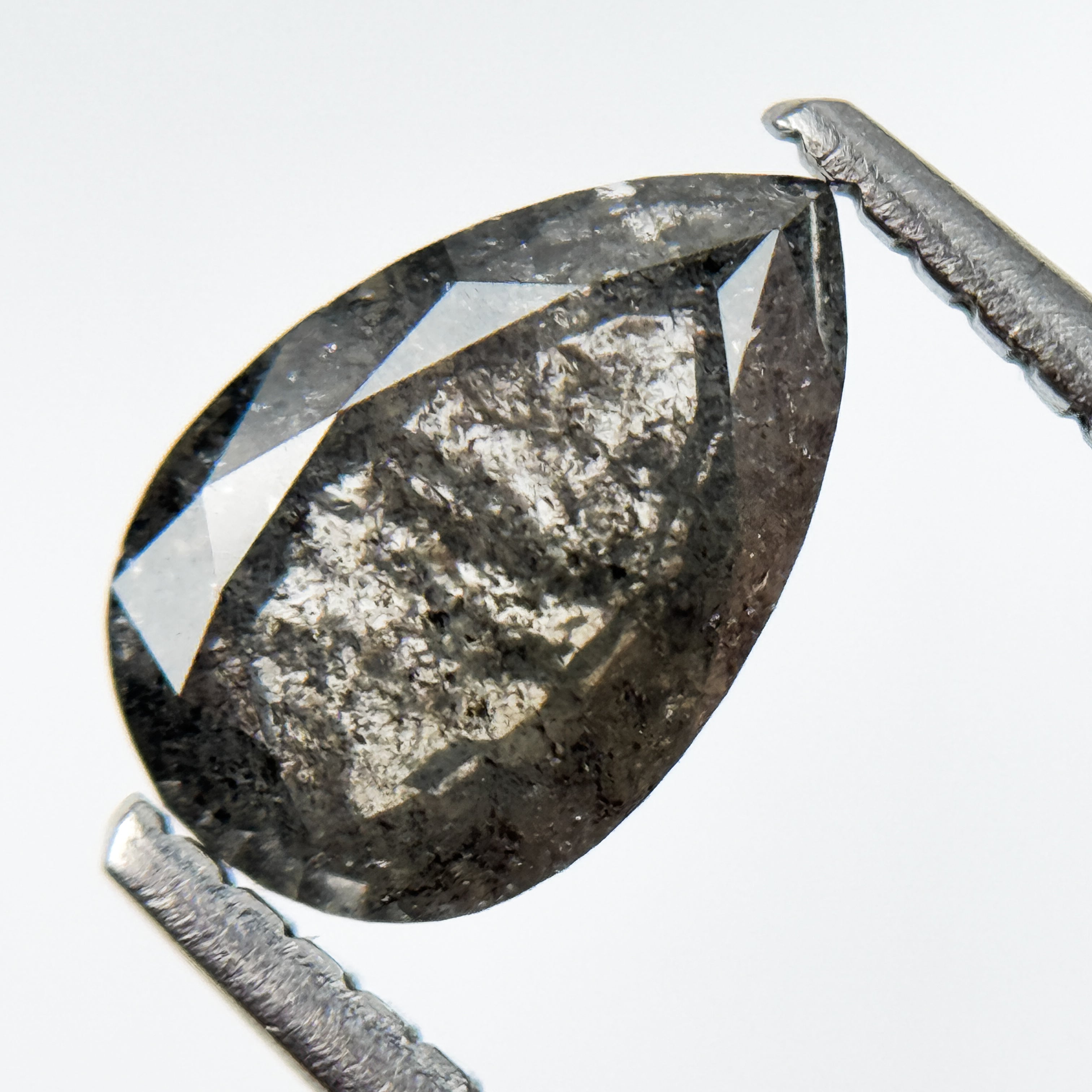 1.25 Ct Pear Rose Cut Grey Natural Salt and Pepper Diamond