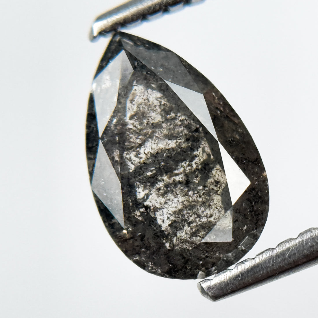 1.25 Ct Pear Rose Cut Grey Natural Salt and Pepper Diamond