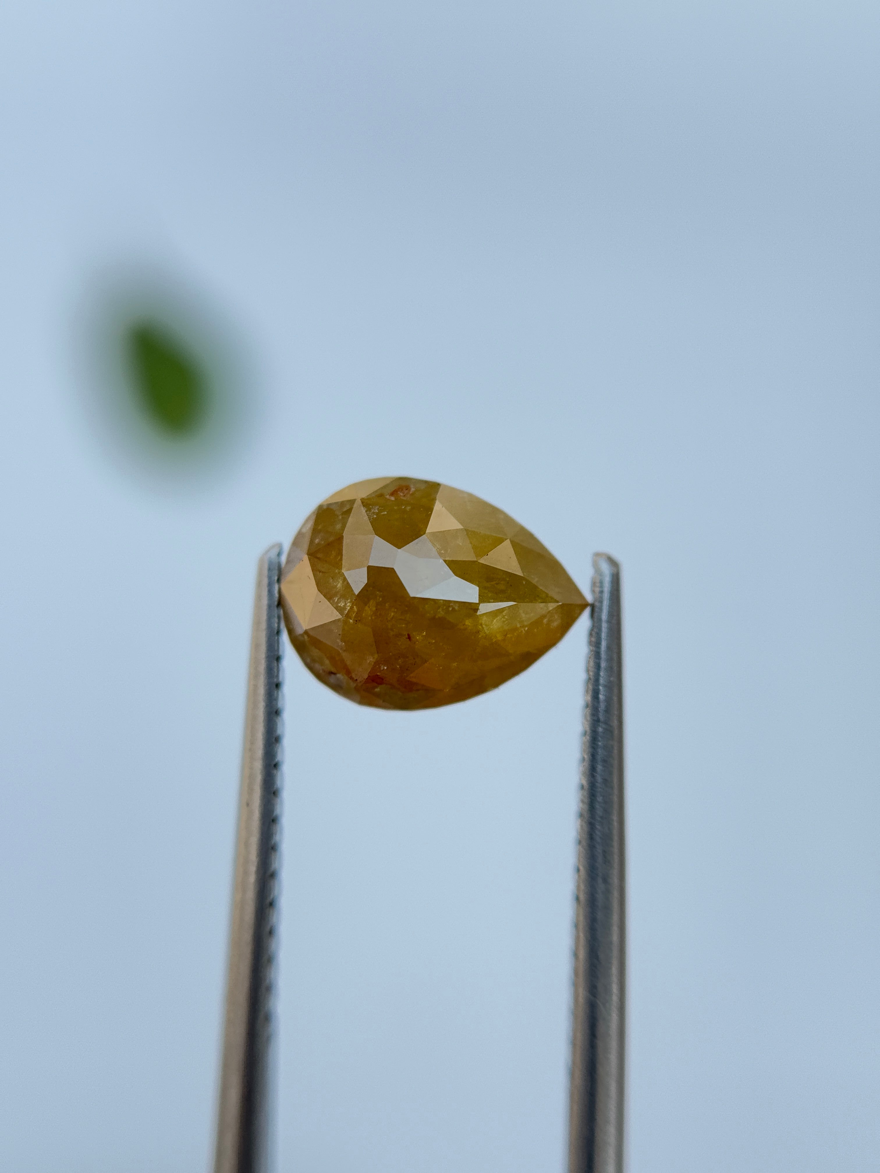 2.08 Ct Pear Rose Cut Yellow Natural Salt and Pepper Diamond