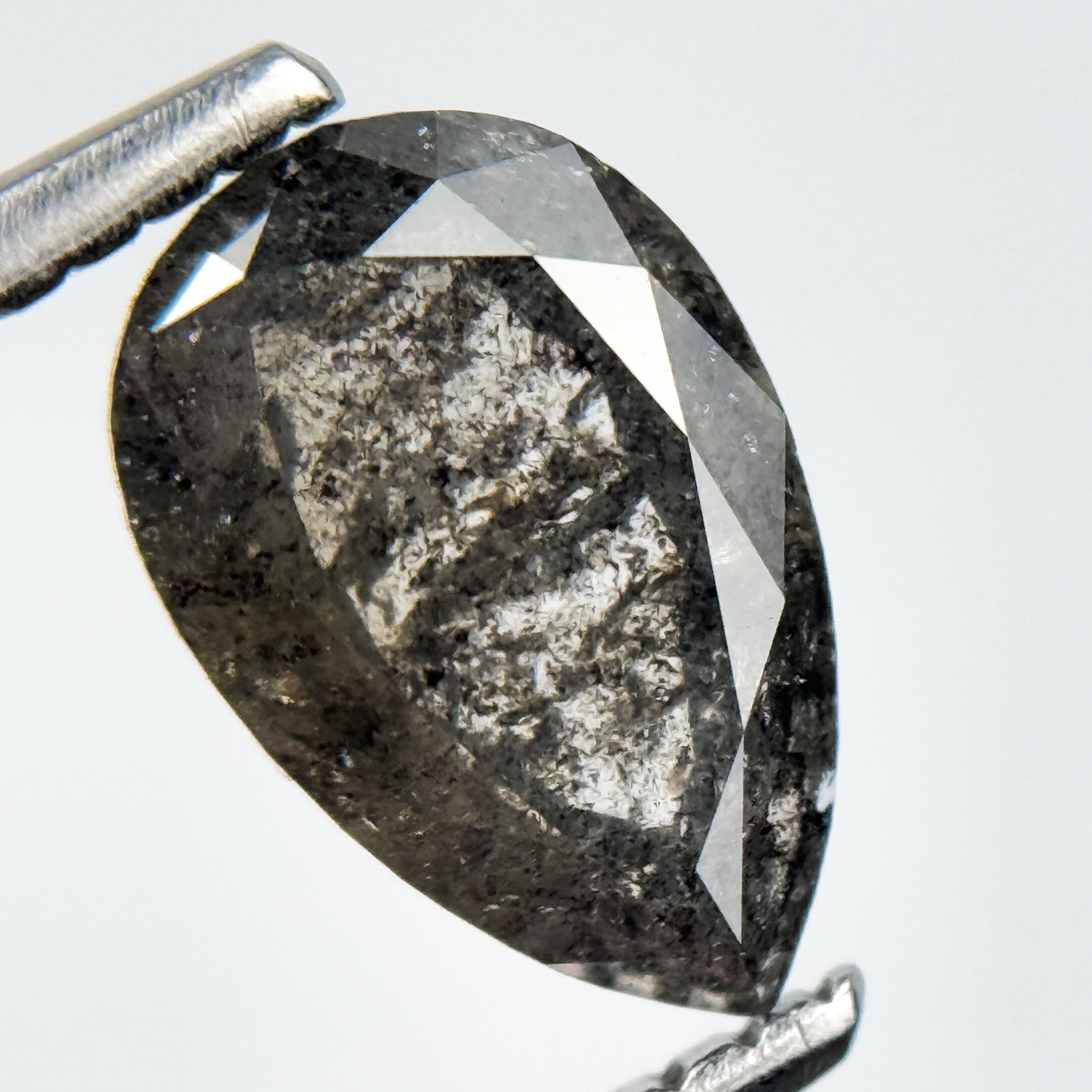 1.25 Ct Pear Rose Cut Grey Natural Salt and Pepper Diamond