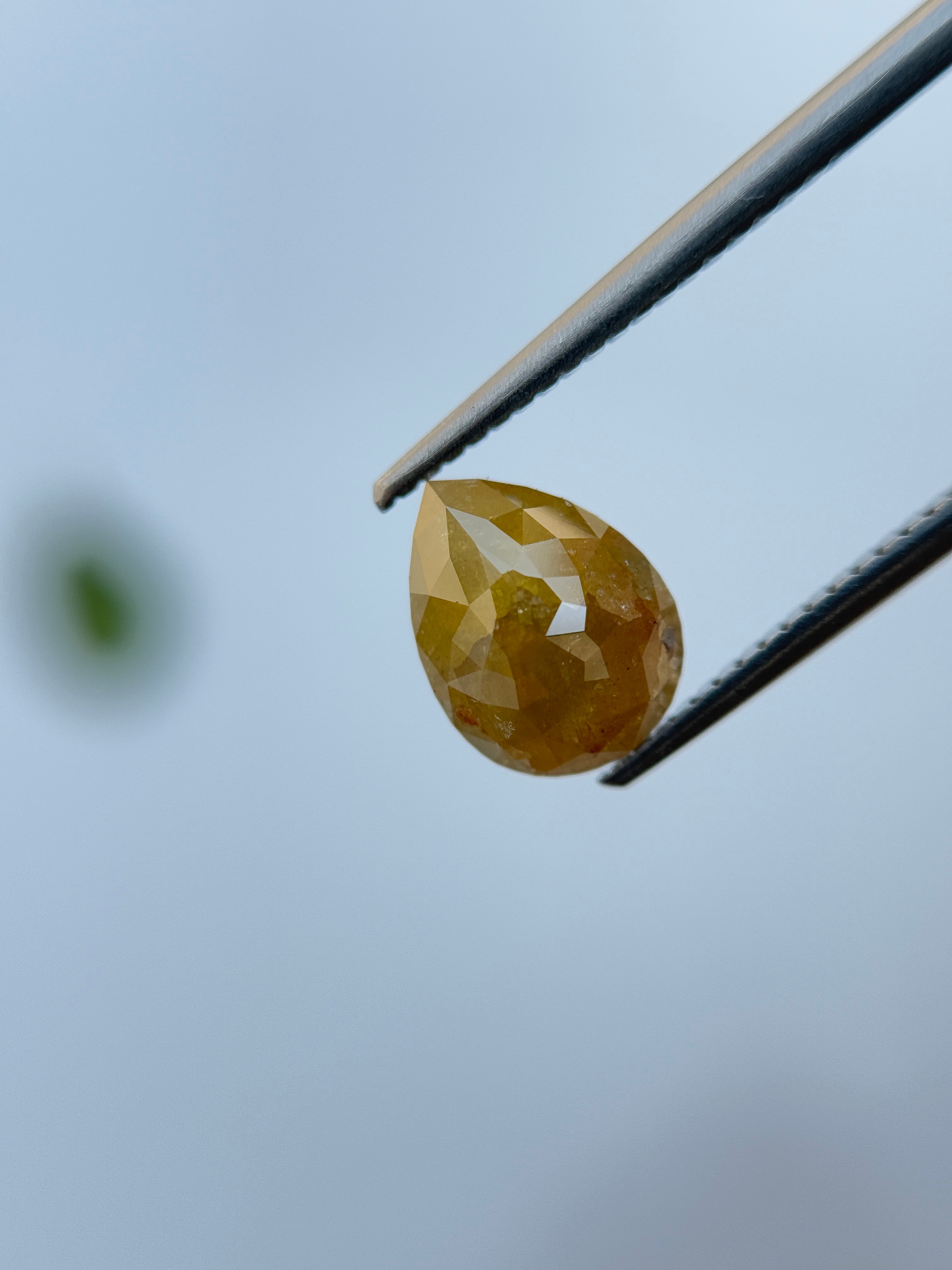 2.08 Ct Pear Rose Cut Yellow Natural Salt and Pepper Diamond