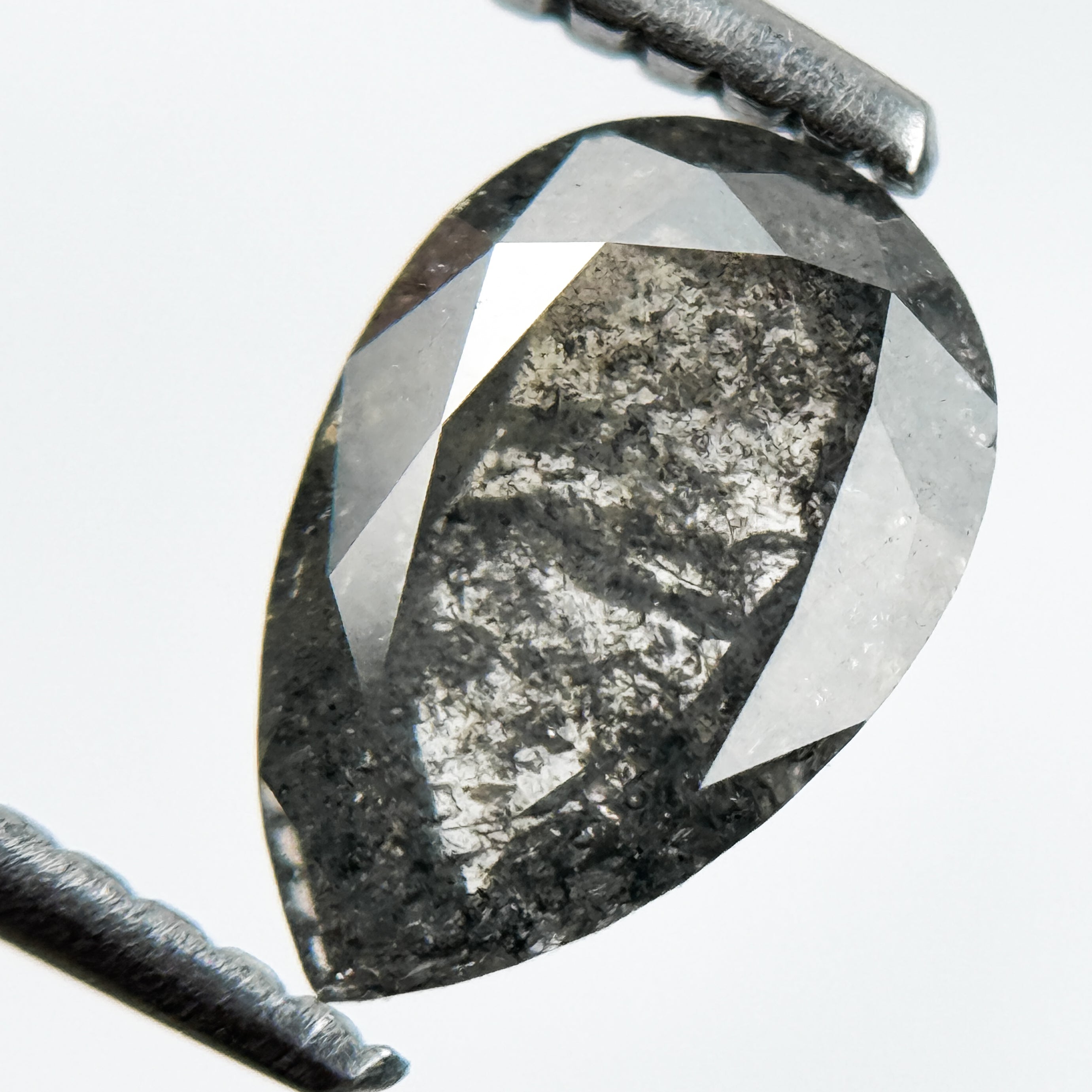 9.1 MM Pear Rose Cut Grey Natural Galaxy Diamond