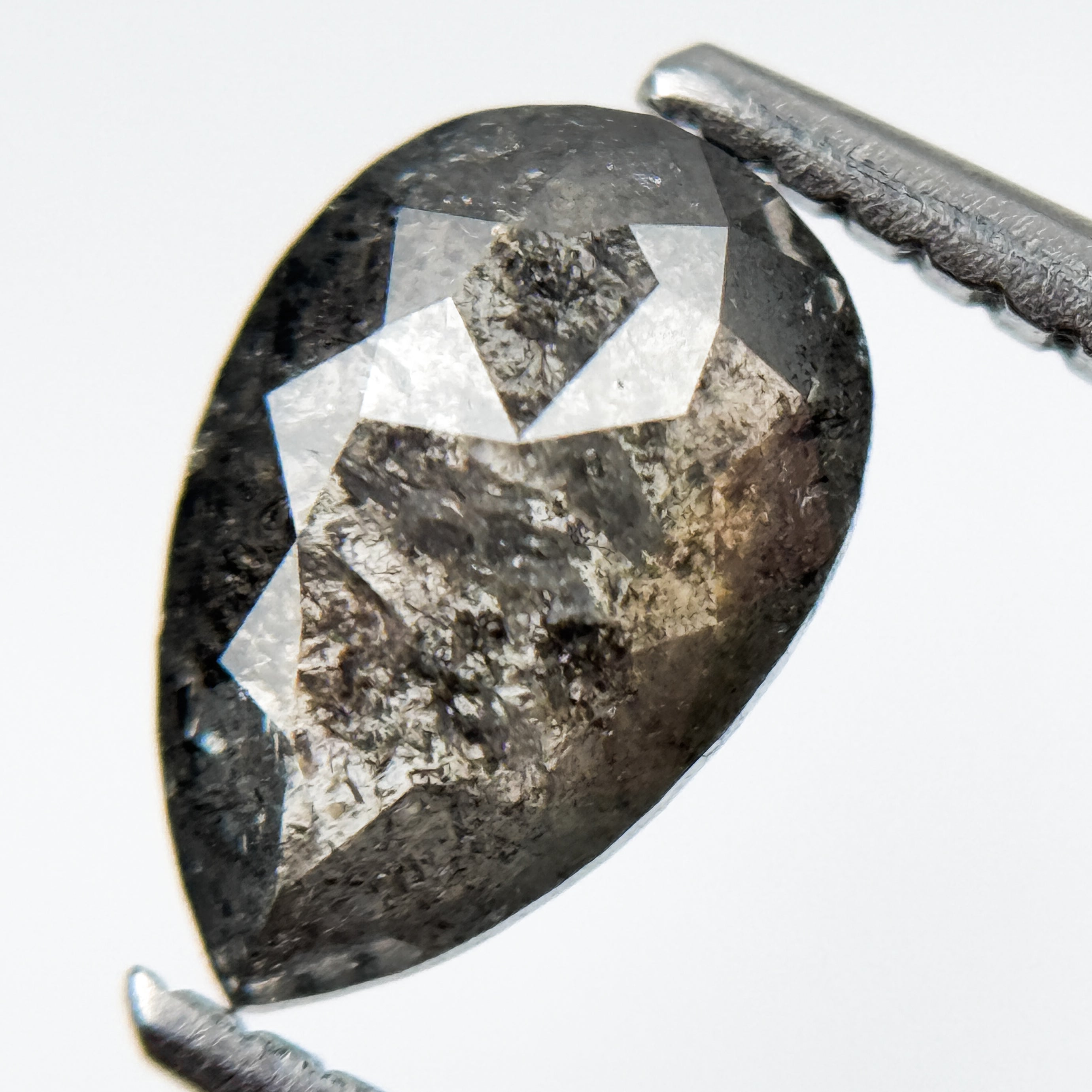 9.1 MM Pear Rose Cut Grey Natural Galaxy Diamond