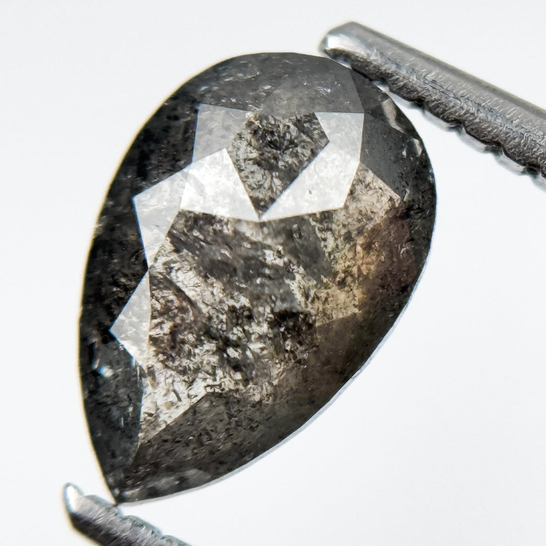 9.1 MM Pear Rose Cut Grey Natural Galaxy Diamond