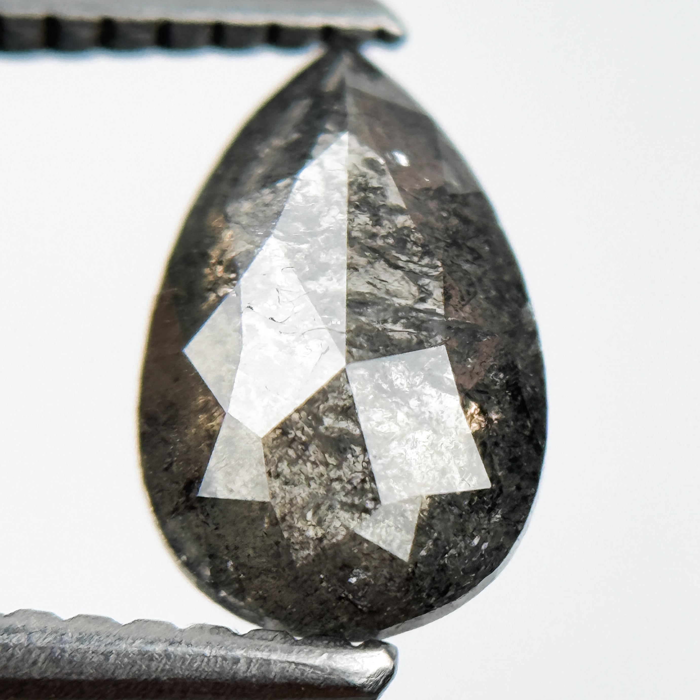 9.1 MM Pear Rose Cut Grey Natural Galaxy Diamond