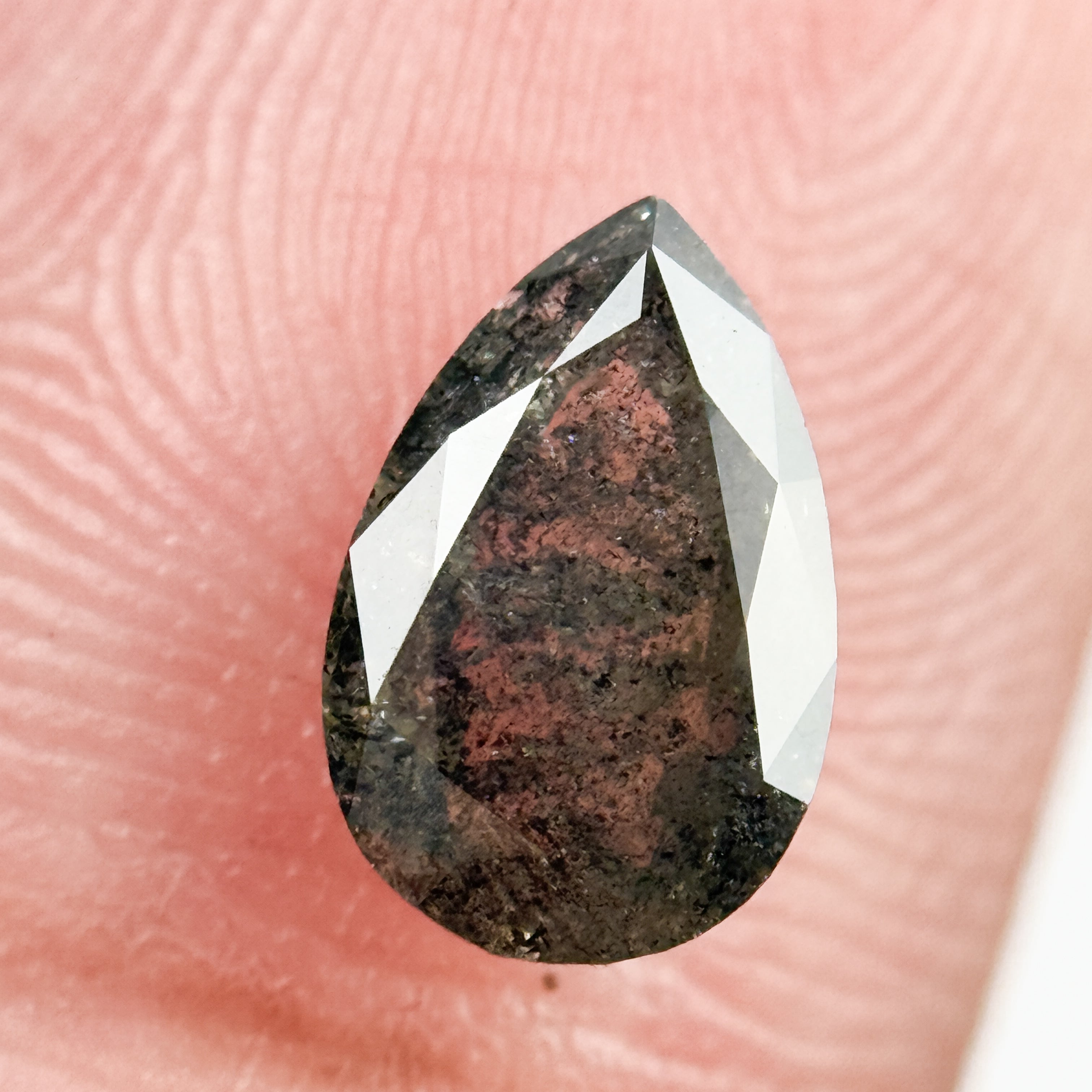 1.25 Ct Pear Rose Cut Grey Natural Salt and Pepper Diamond