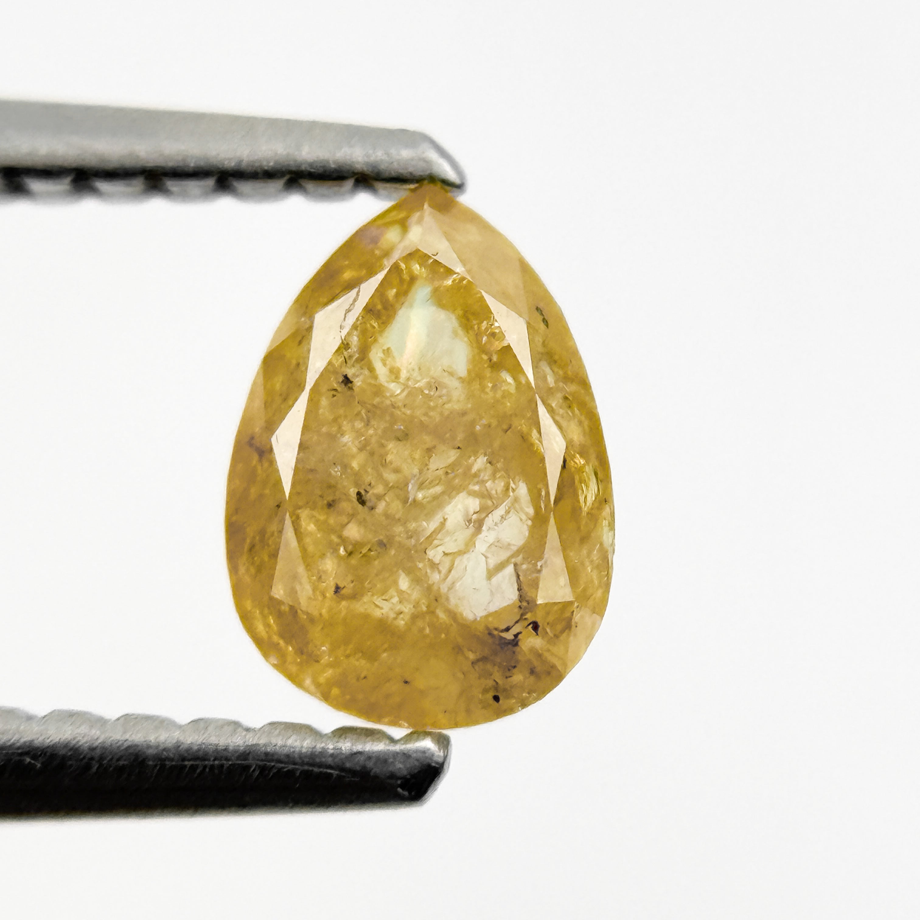 0.75 Ct Pear Rose Cut Yellow Natural Salt and Pepper Diamond