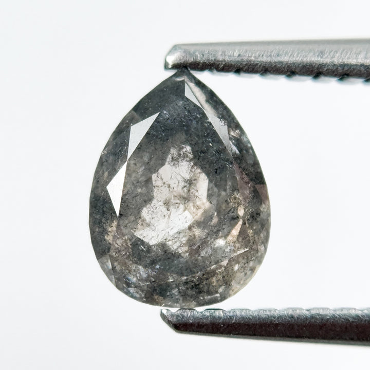 1.08 Ct Pear Rose Cut Grey Natural Salt and Pepper Diamond