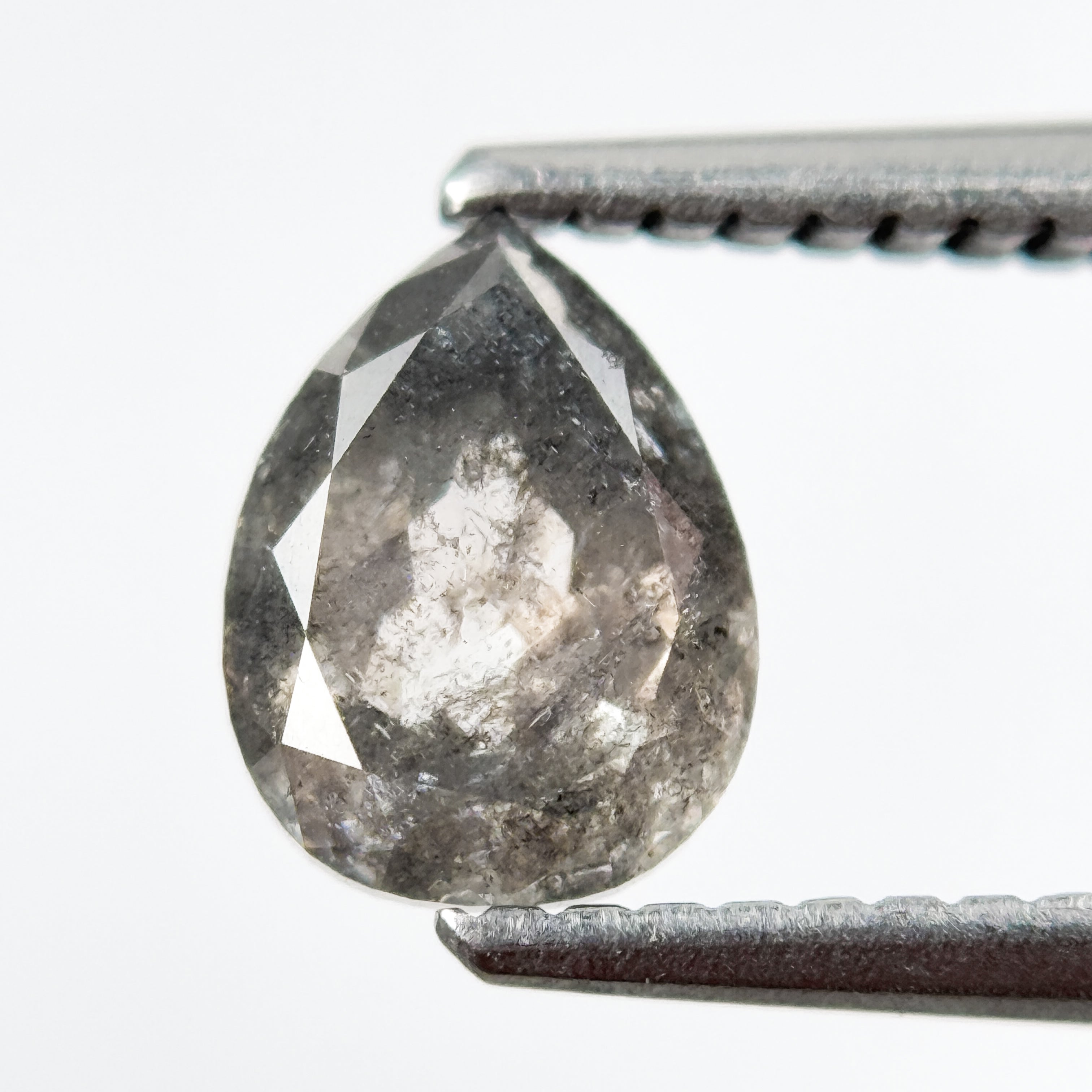 1.08 Ct Pear Rose Cut Grey Natural Salt and Pepper Diamond