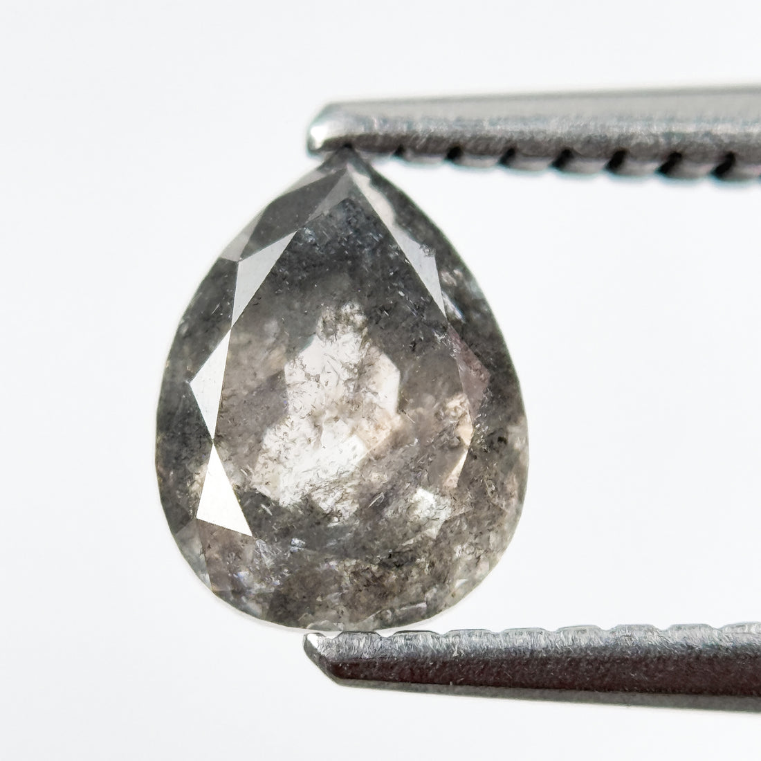 1.08 Ct Pear Rose Cut Grey Natural Salt and Pepper Diamond