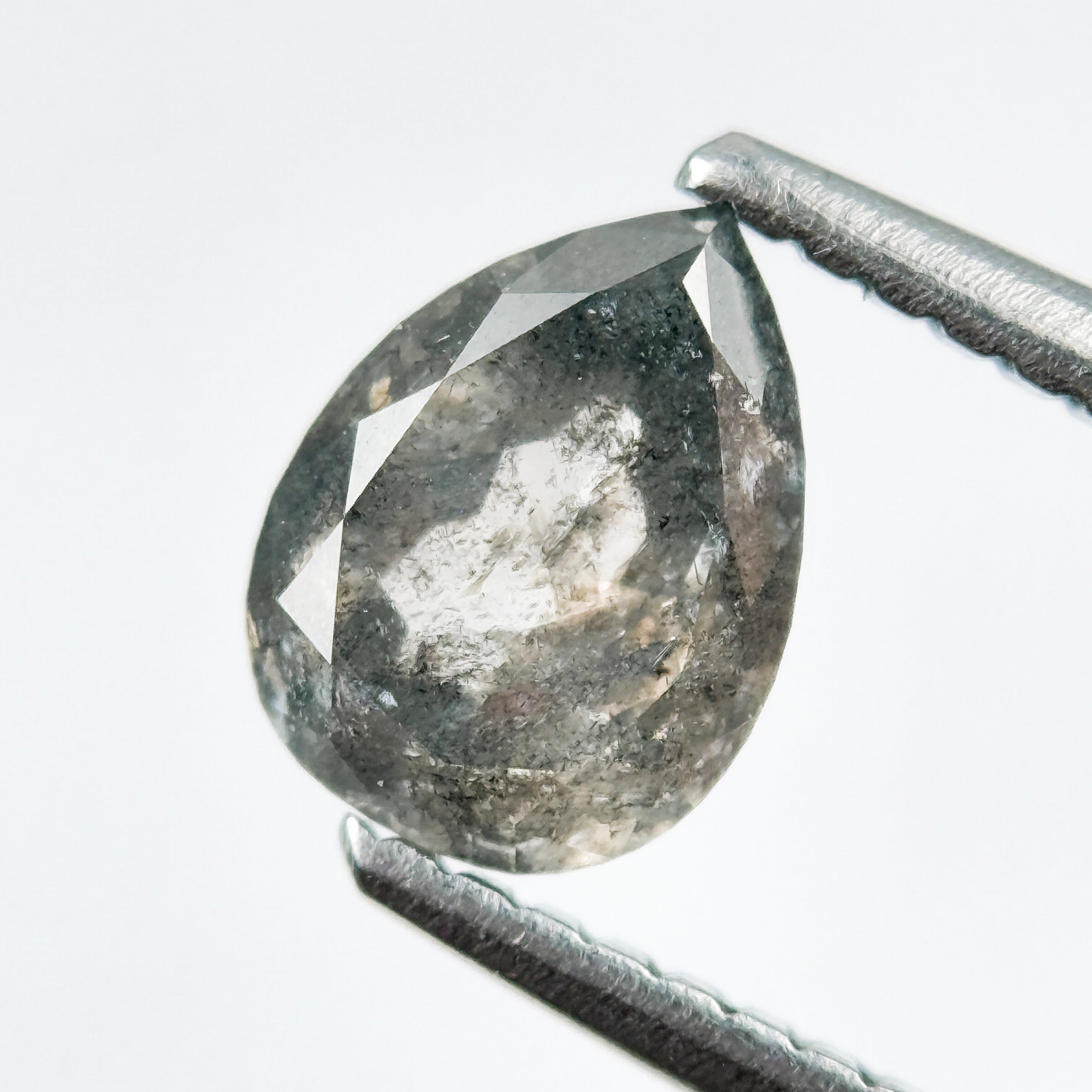 1.08 Ct Pear Rose Cut Grey Natural Salt and Pepper Diamond