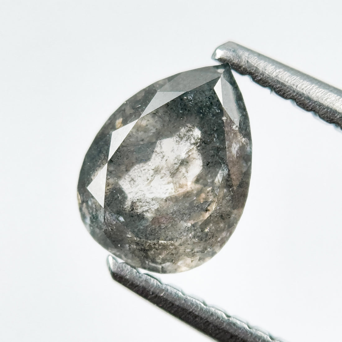 1.08 Ct Pear Rose Cut Grey Natural Salt and Pepper Diamond