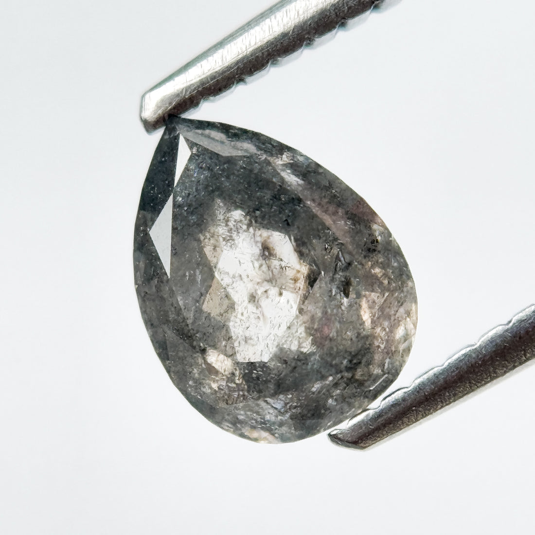 1.08 Ct Pear Rose Cut Grey Natural Salt and Pepper Diamond