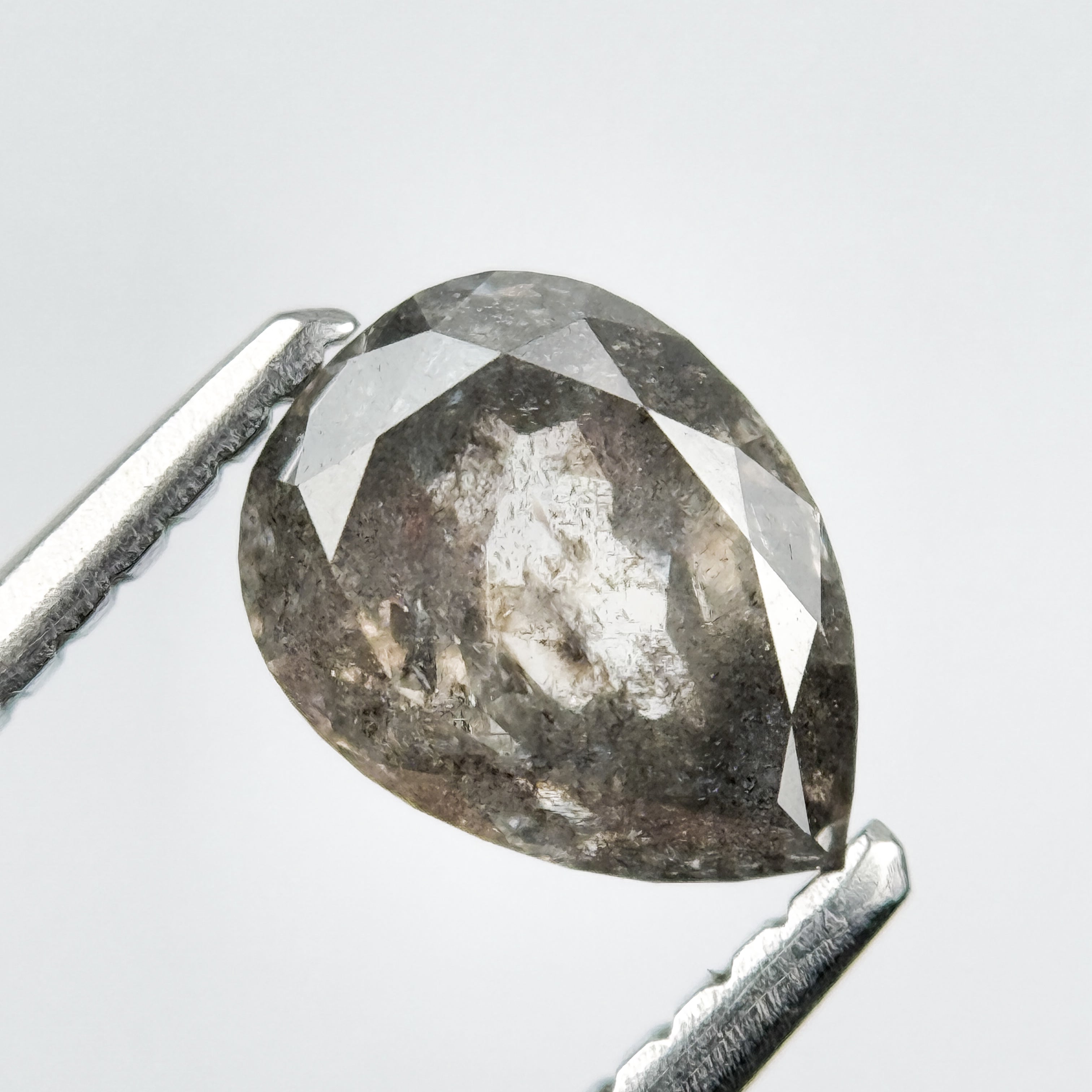 1.08 Ct Pear Rose Cut Grey Natural Salt and Pepper Diamond