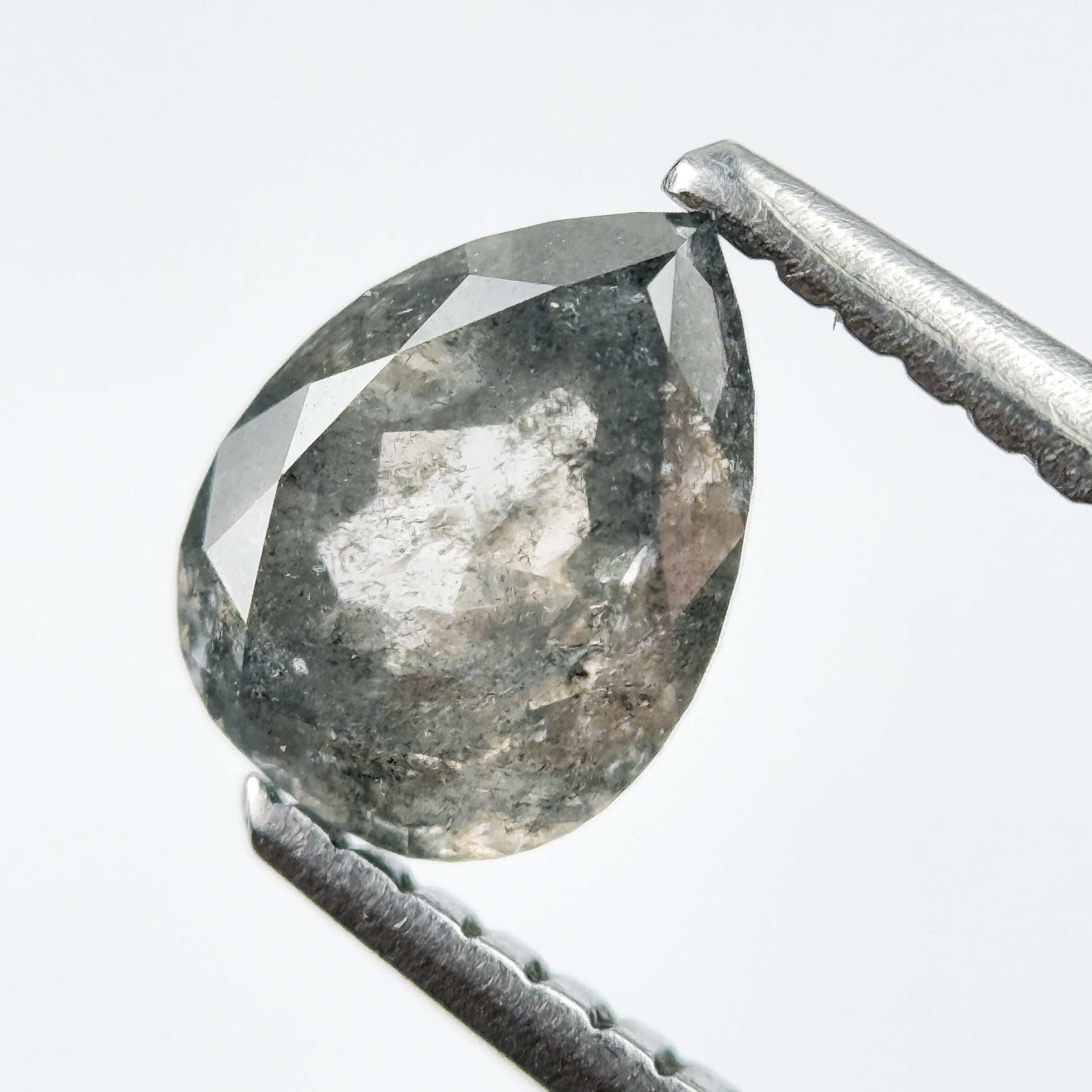 1.08 Ct Pear Rose Cut Grey Natural Salt and Pepper Diamond
