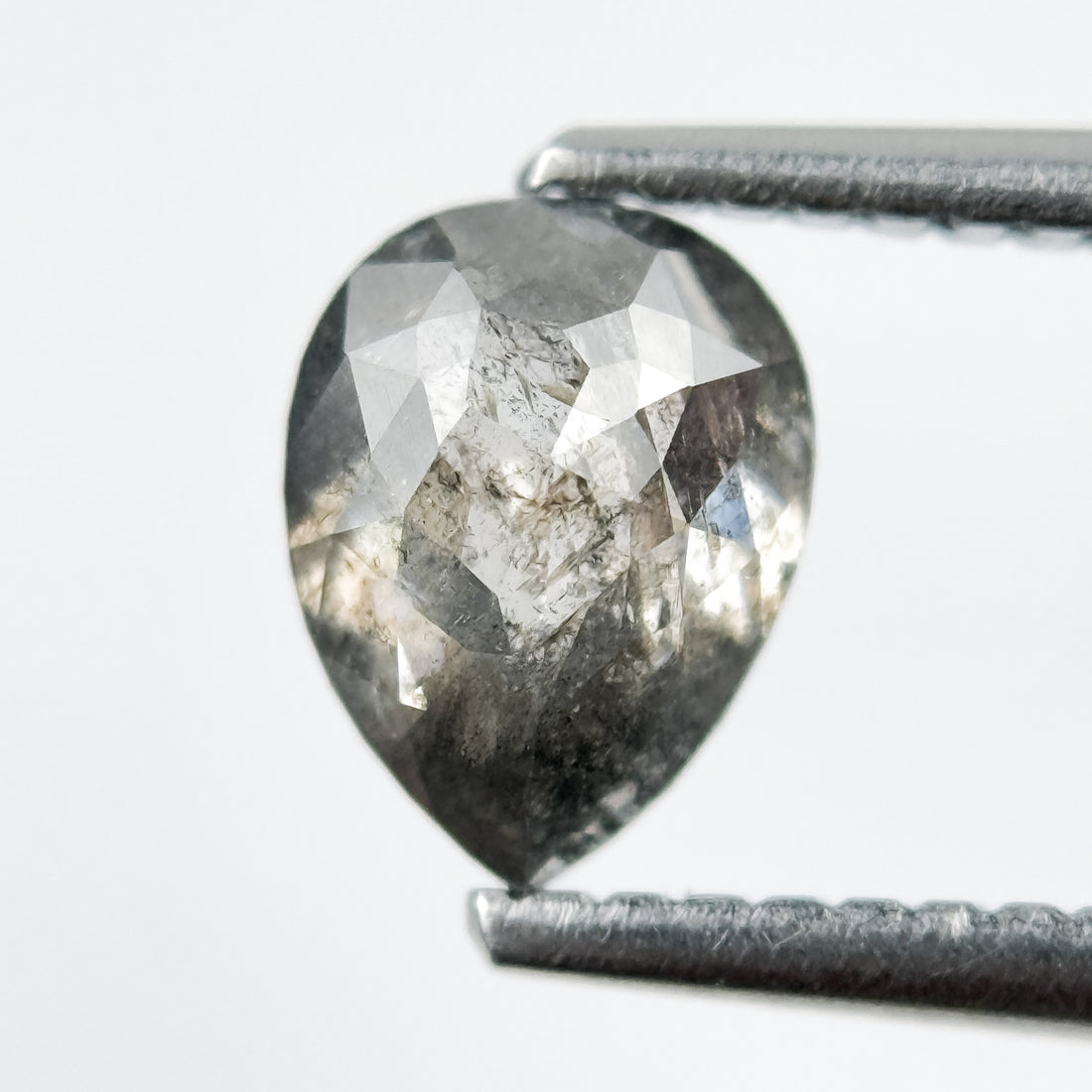 1.08 Ct Pear Rose Cut Grey Natural Salt and Pepper Diamond
