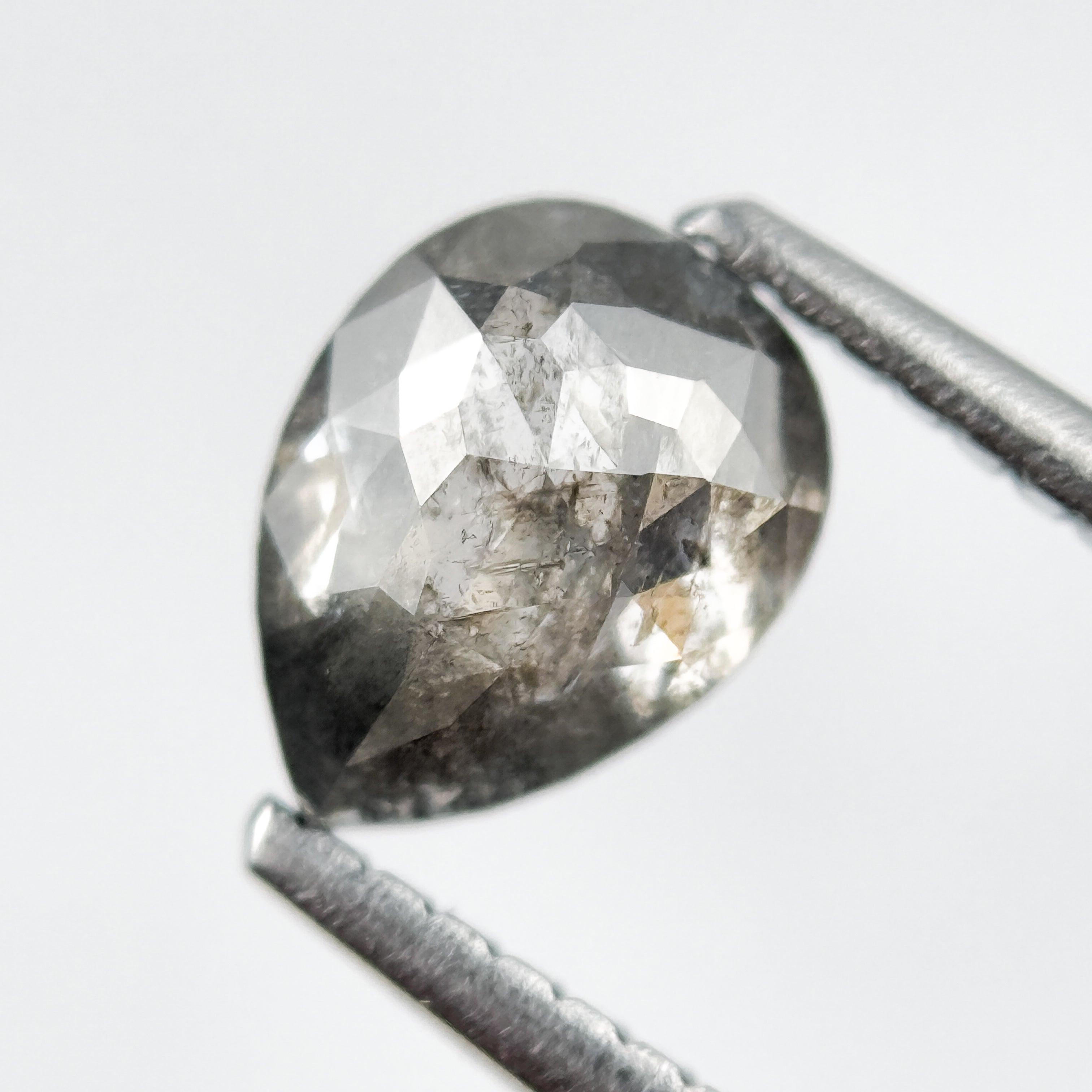 1.08 Ct Pear Rose Cut Grey Natural Salt and Pepper Diamond