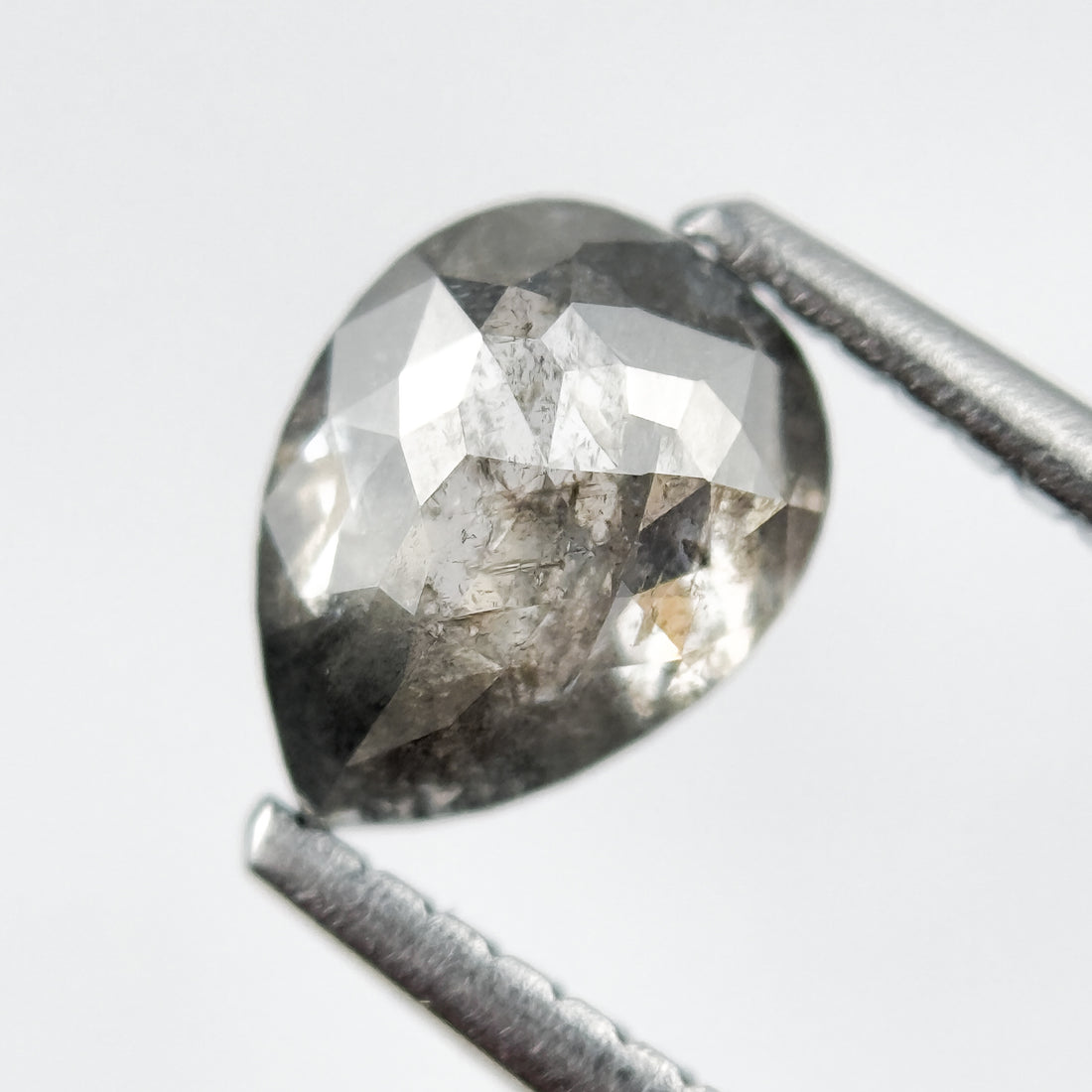 1.08 Ct Pear Rose Cut Grey Natural Salt and Pepper Diamond