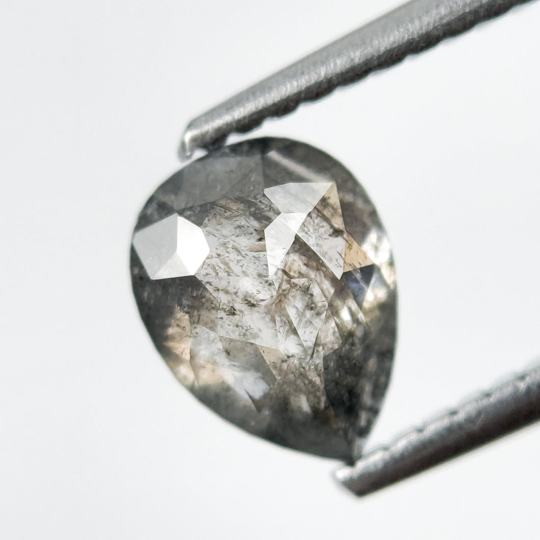 1.08 Ct Pear Rose Cut Grey Natural Salt and Pepper Diamond