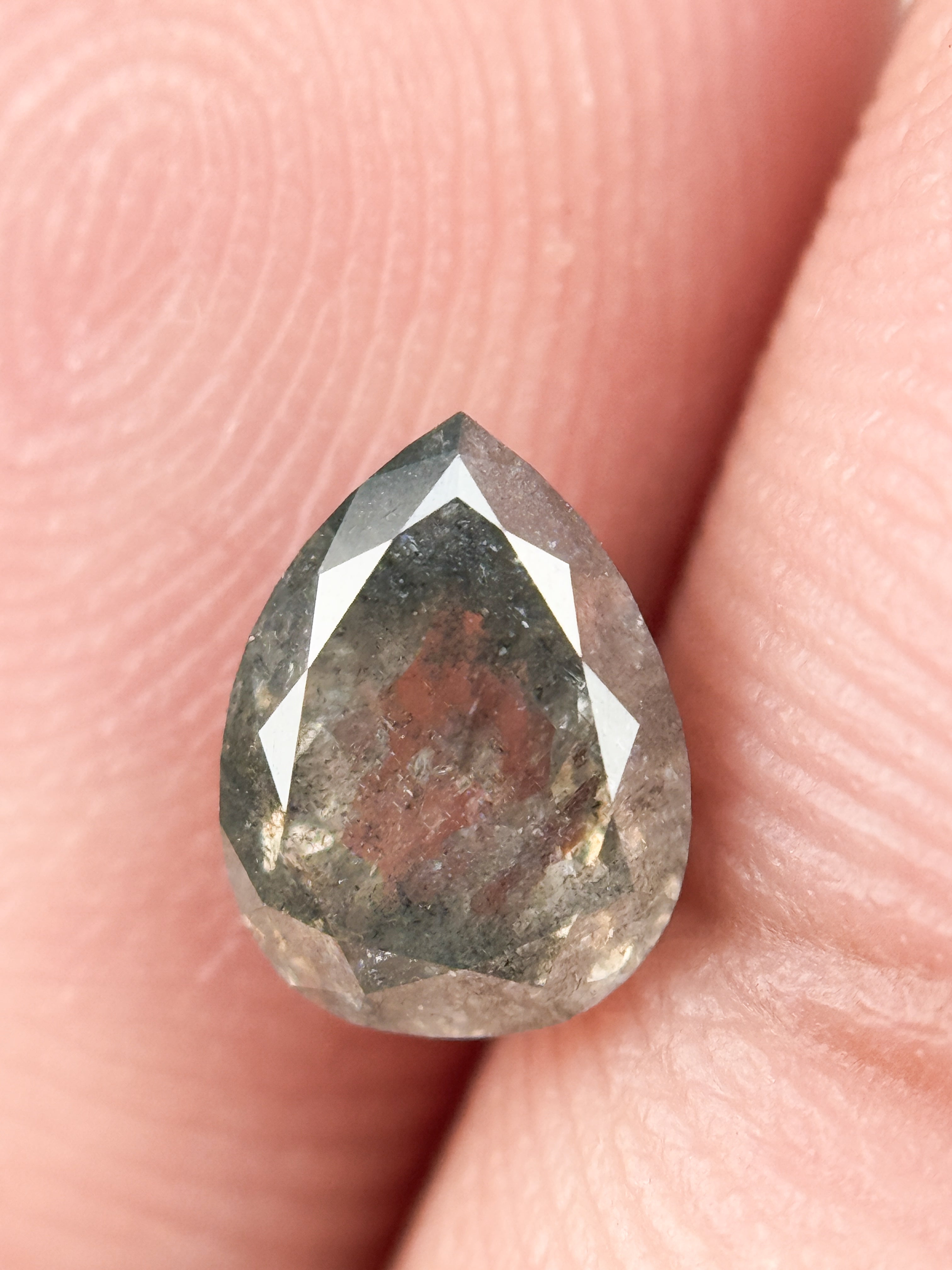 1.08 Ct Pear Rose Cut Grey Natural Salt and Pepper Diamond