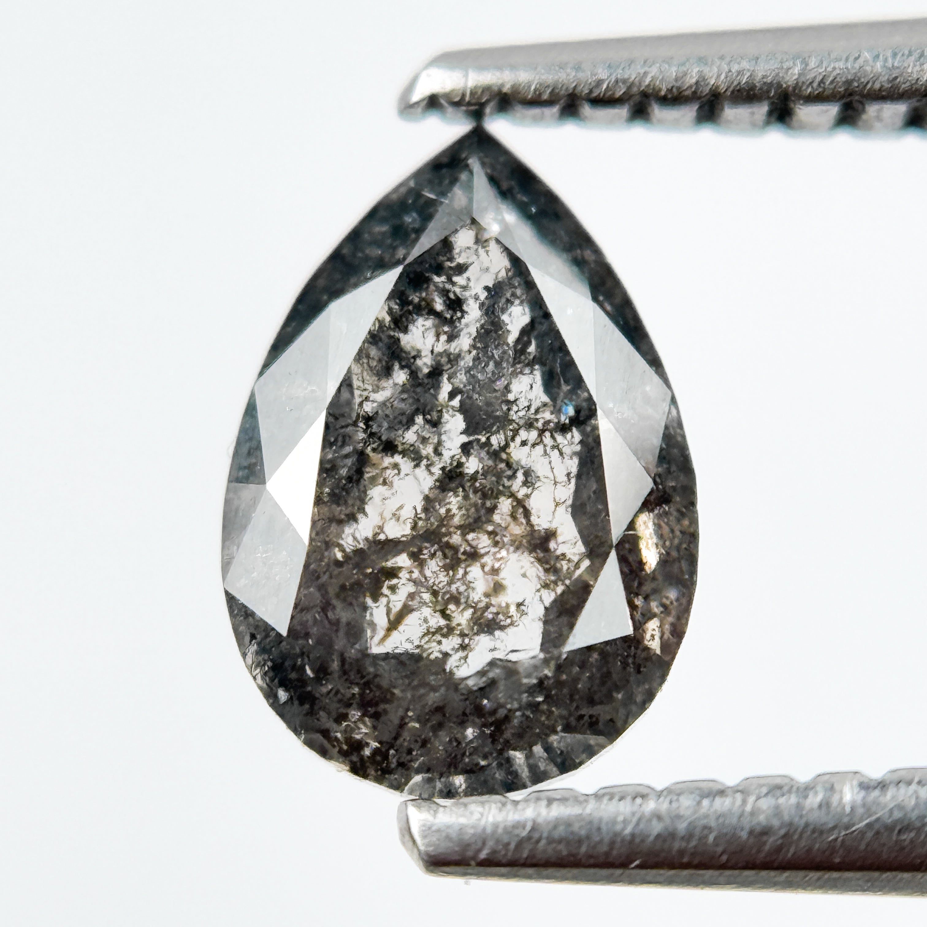 0.90 Ct Pear Rose Cut Grey Natural Salt and Pepper Diamond