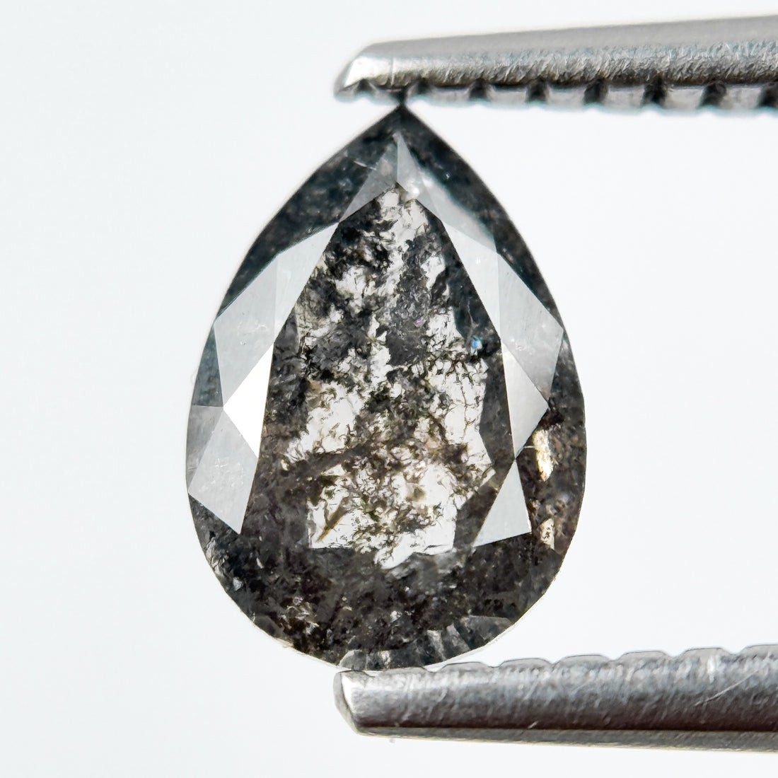 0.90 Ct Pear Rose Cut Grey Natural Salt and Pepper Diamond