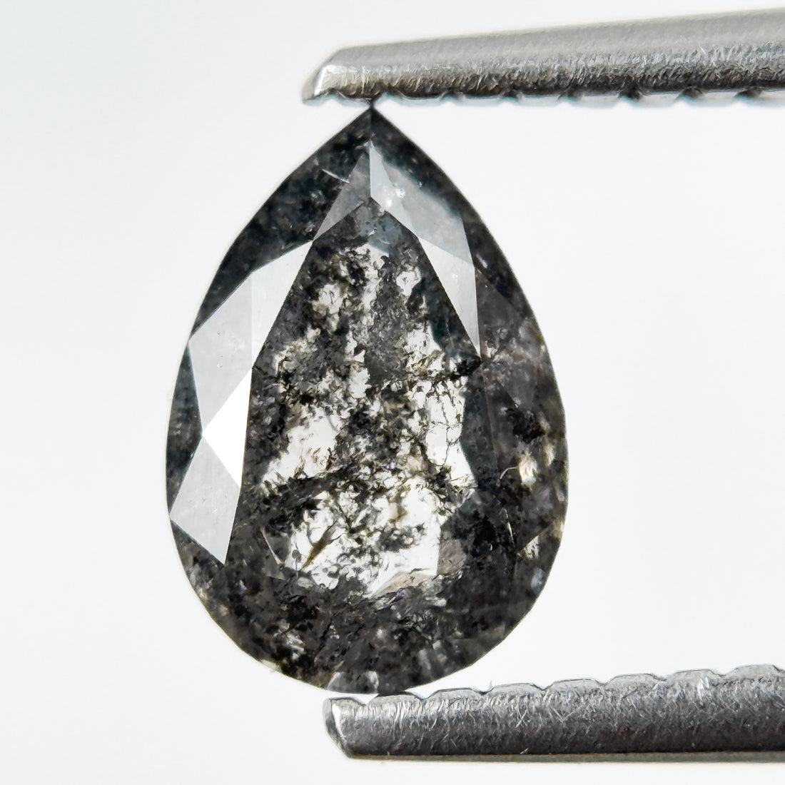 0.90 Ct Pear Rose Cut Grey Natural Salt and Pepper Diamond
