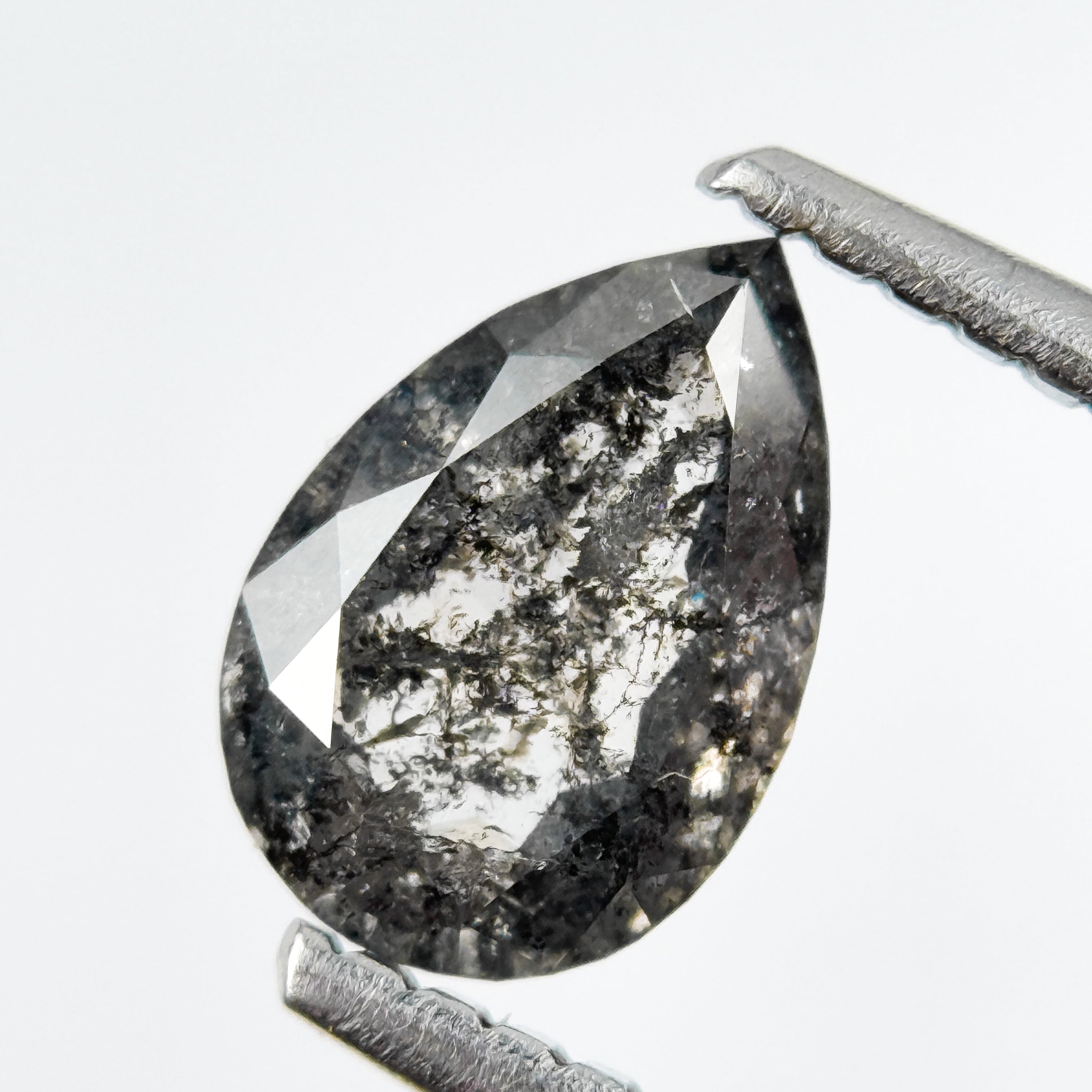 8 MM Pear Rose Cut Grey Natural Galaxy Diamond
