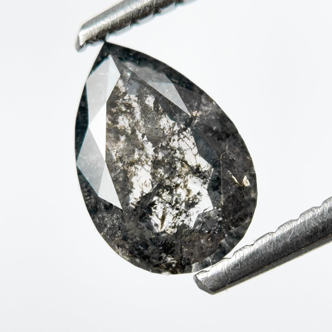 0.90 Ct Pear Rose Cut Grey Natural Salt and Pepper Diamond