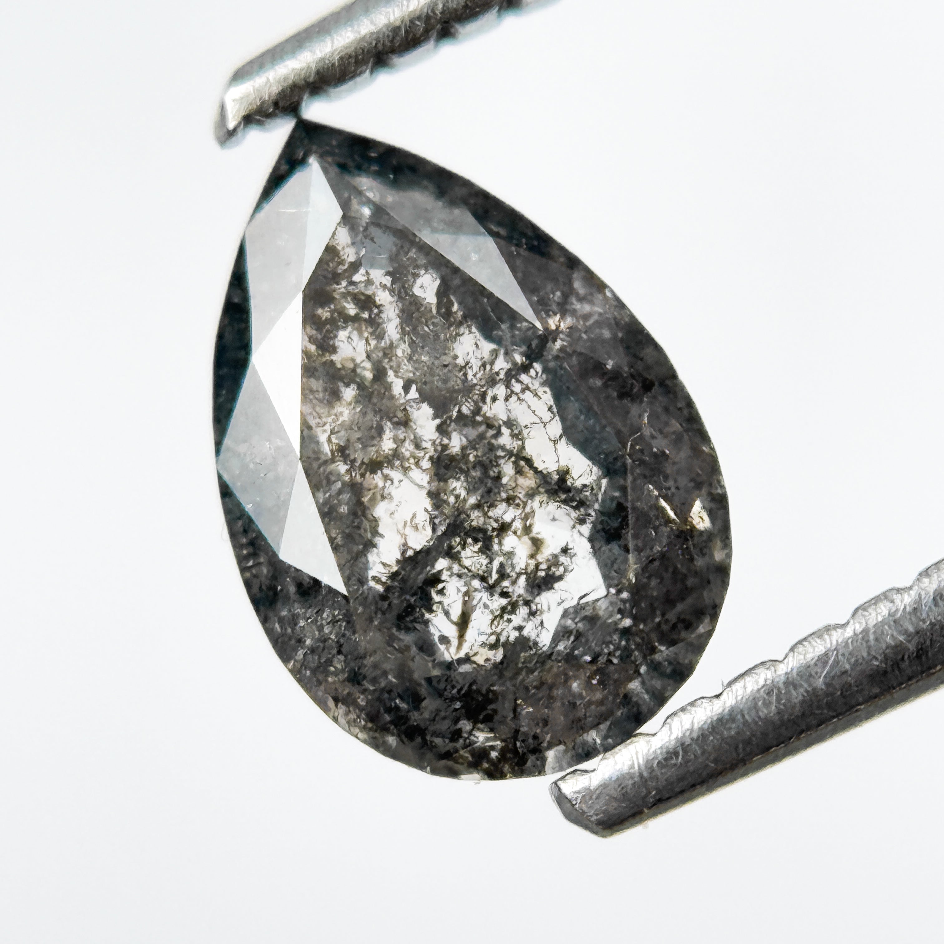 8 MM Pear Rose Cut Grey Natural Galaxy Diamond
