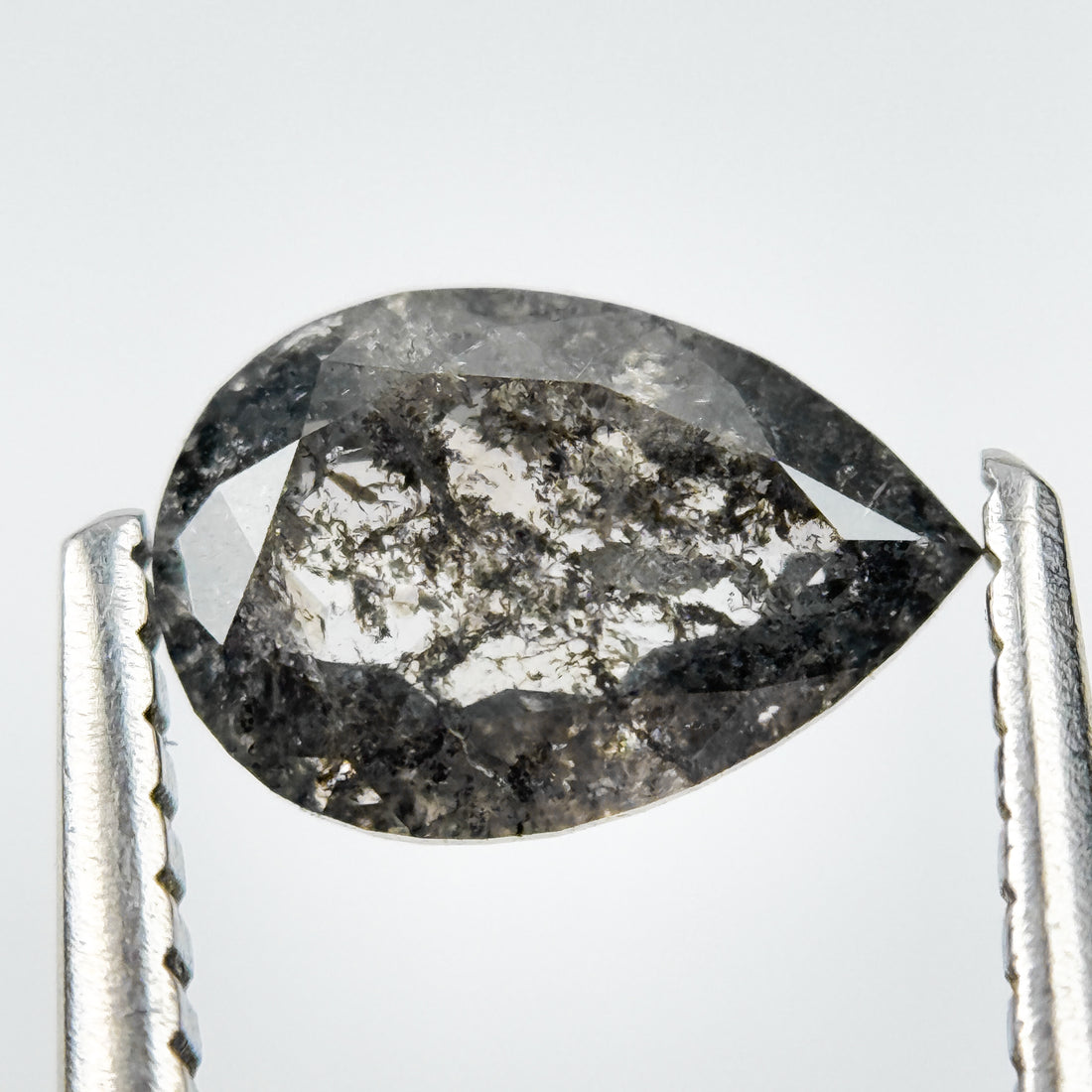 8 MM Pear Rose Cut Grey Natural Galaxy Diamond