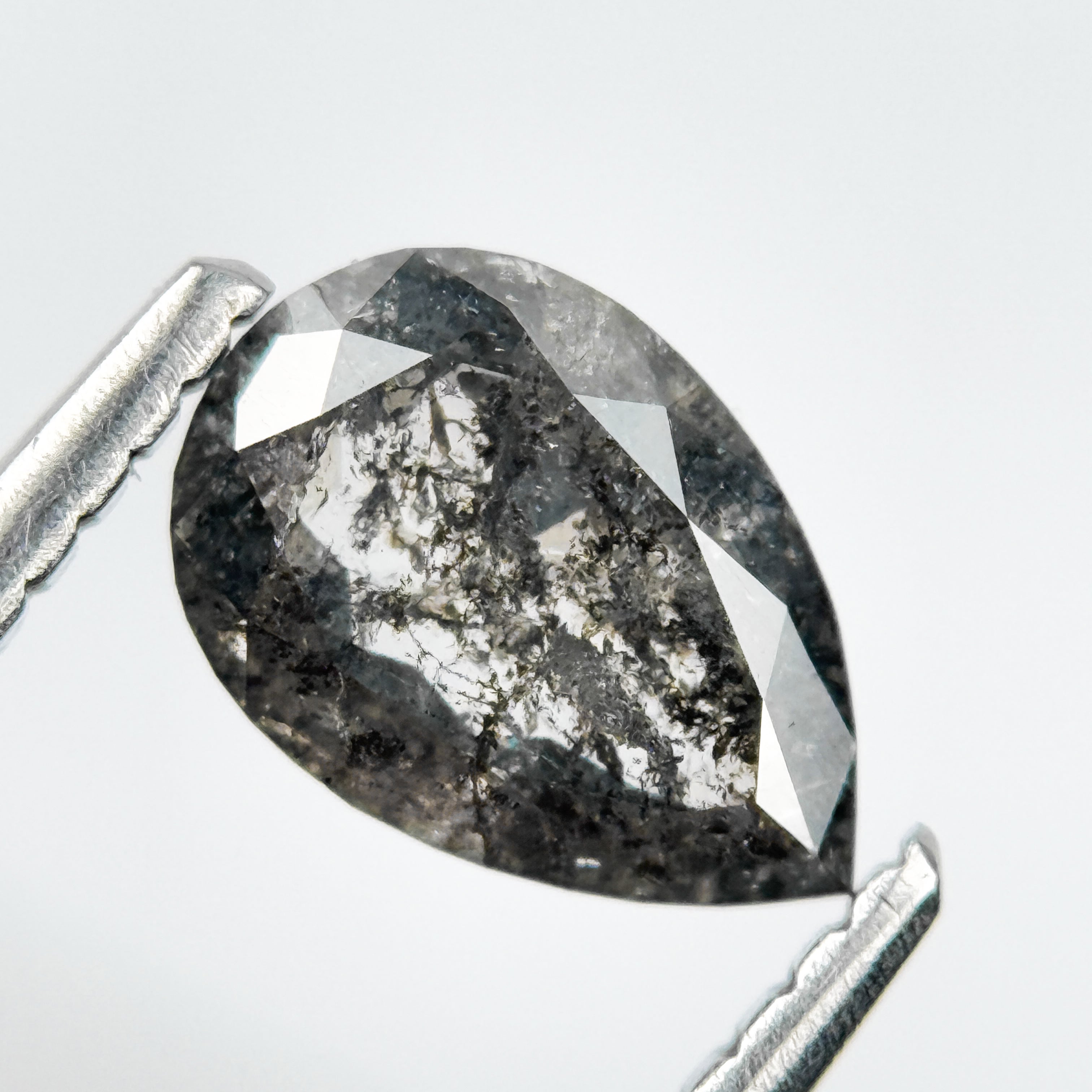 0.90 Ct Pear Rose Cut Grey Natural Salt and Pepper Diamond