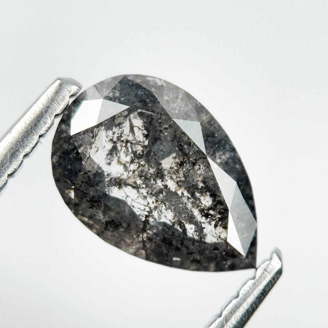 0.90 Ct Pear Rose Cut Grey Natural Salt and Pepper Diamond
