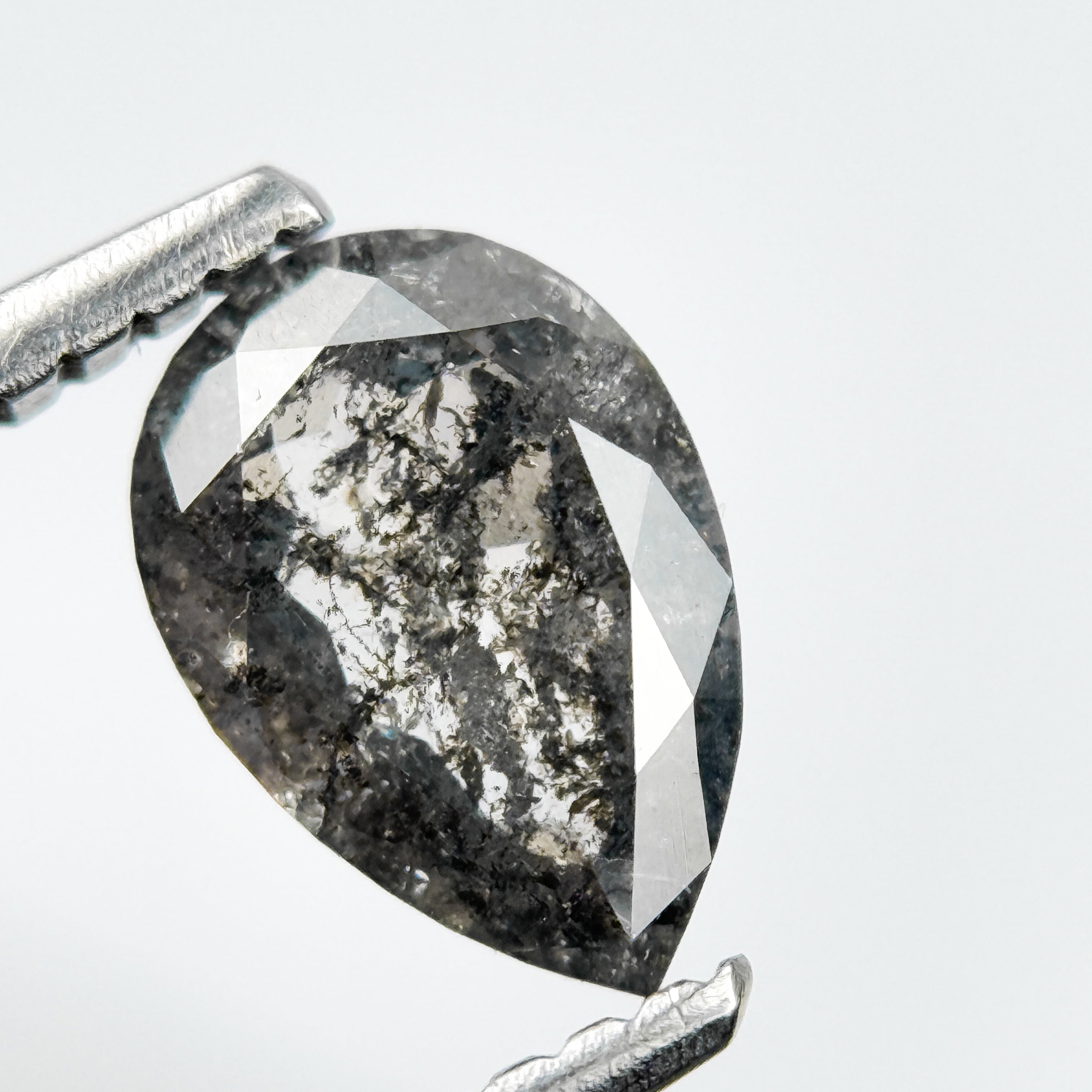 0.90 Ct Pear Rose Cut Grey Natural Salt and Pepper Diamond