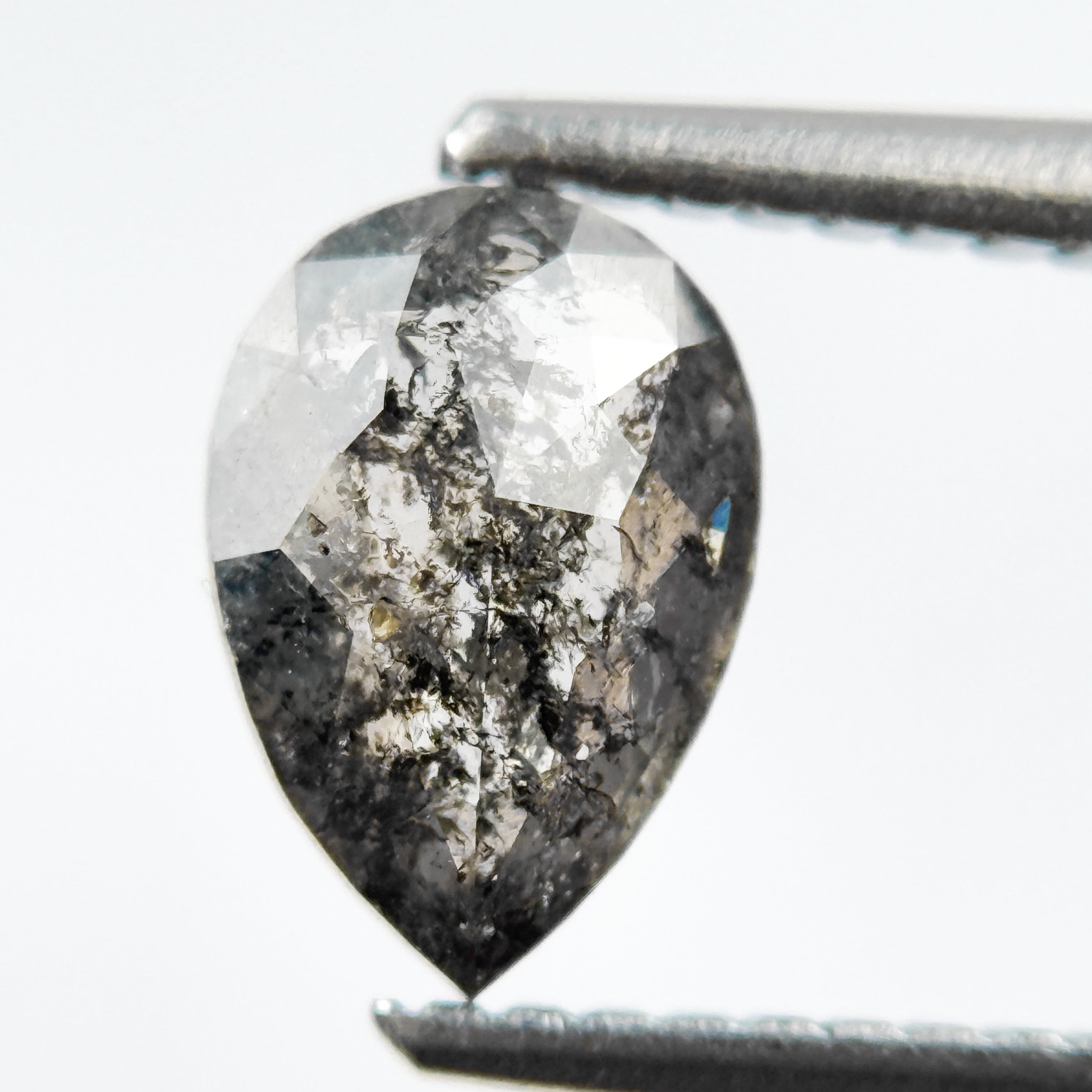 0.90 Ct Pear Rose Cut Grey Natural Salt and Pepper Diamond