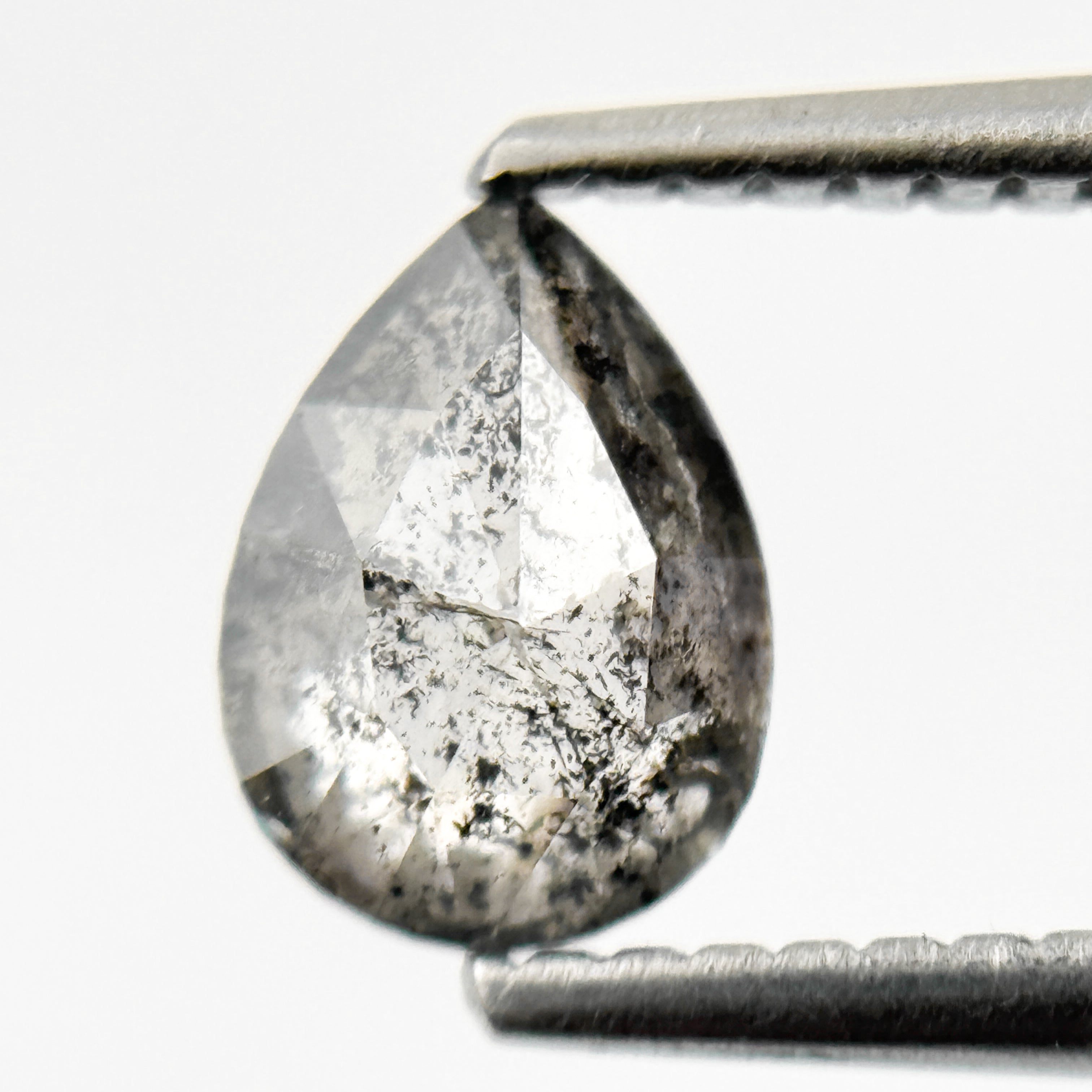 0.87 Ct Pear Rose Cut Grey Natural Galaxy Salt and Pepper Diamond