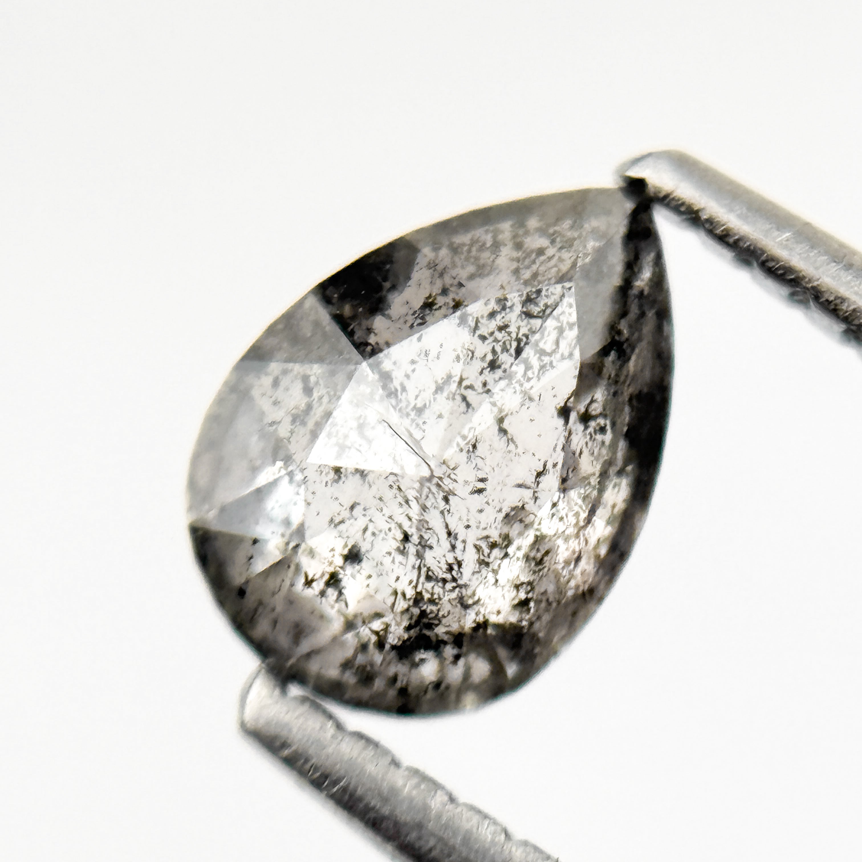 0.87 Ct Pear Rose Cut Grey Natural Galaxy Salt and Pepper Diamond