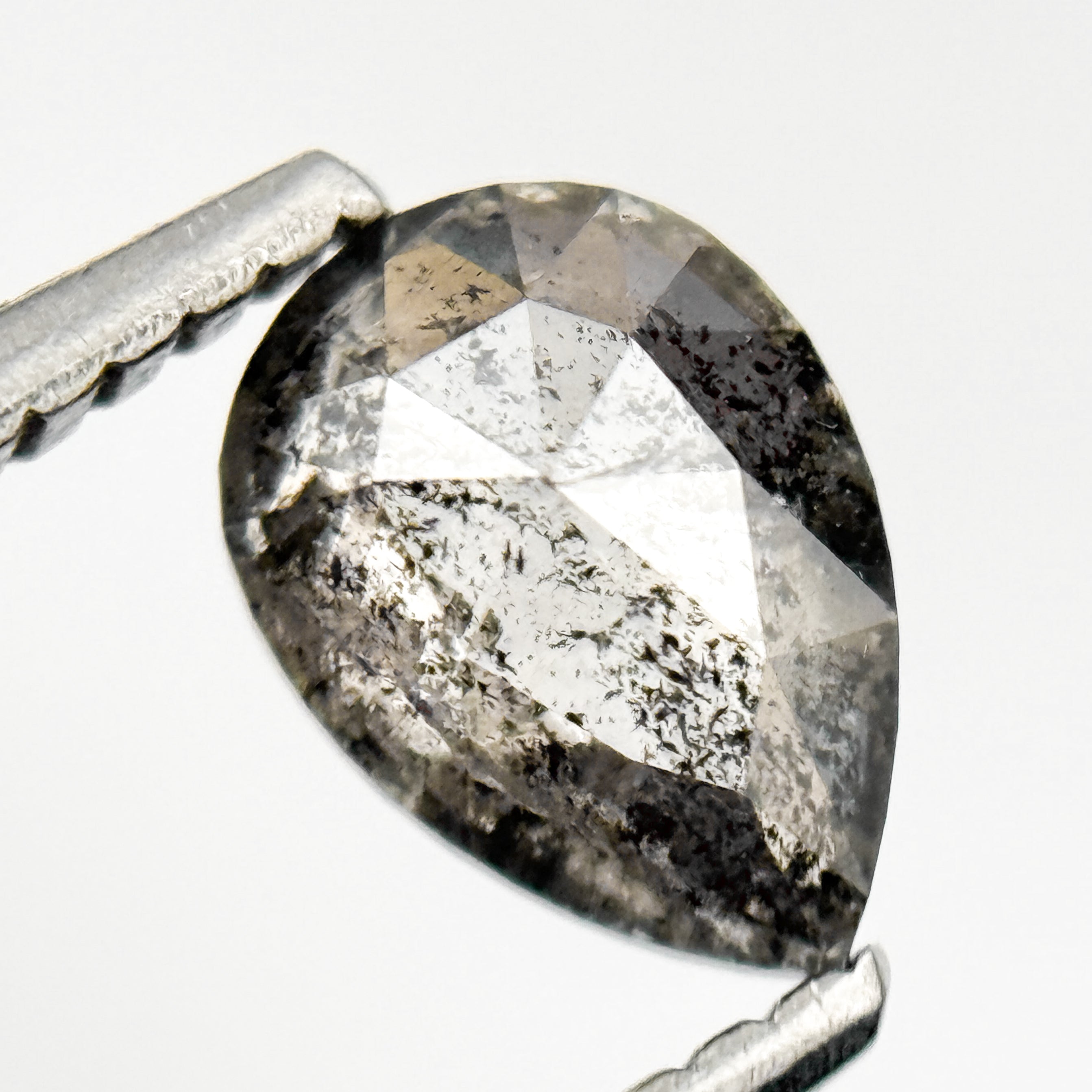 0.87 Ct Pear Rose Cut Grey Natural Galaxy Salt and Pepper Diamond