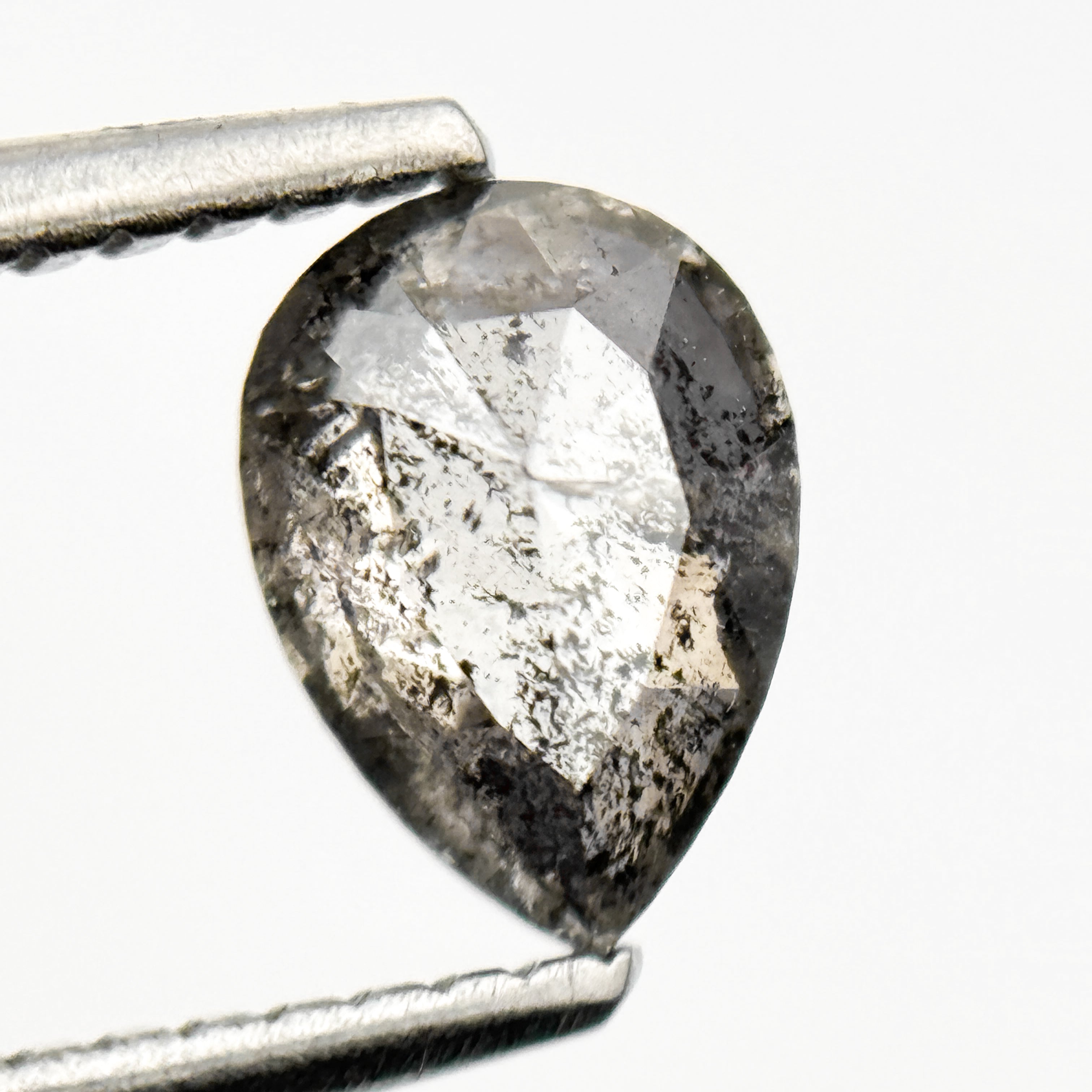 0.87 Ct Pear Rose Cut Grey Natural Galaxy Salt and Pepper Diamond