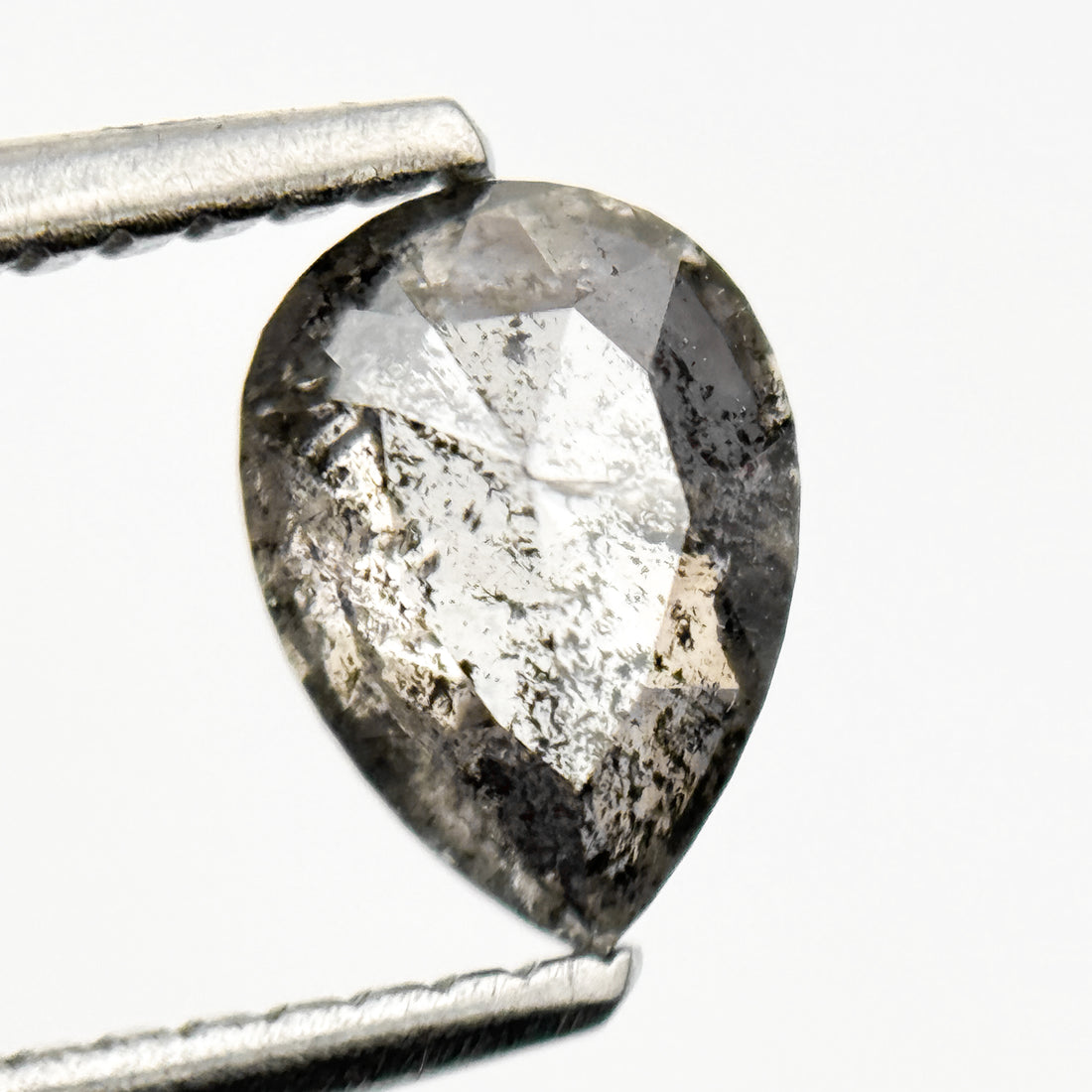0.87 Ct Pear Rose Cut Grey Natural Galaxy Salt and Pepper Diamond