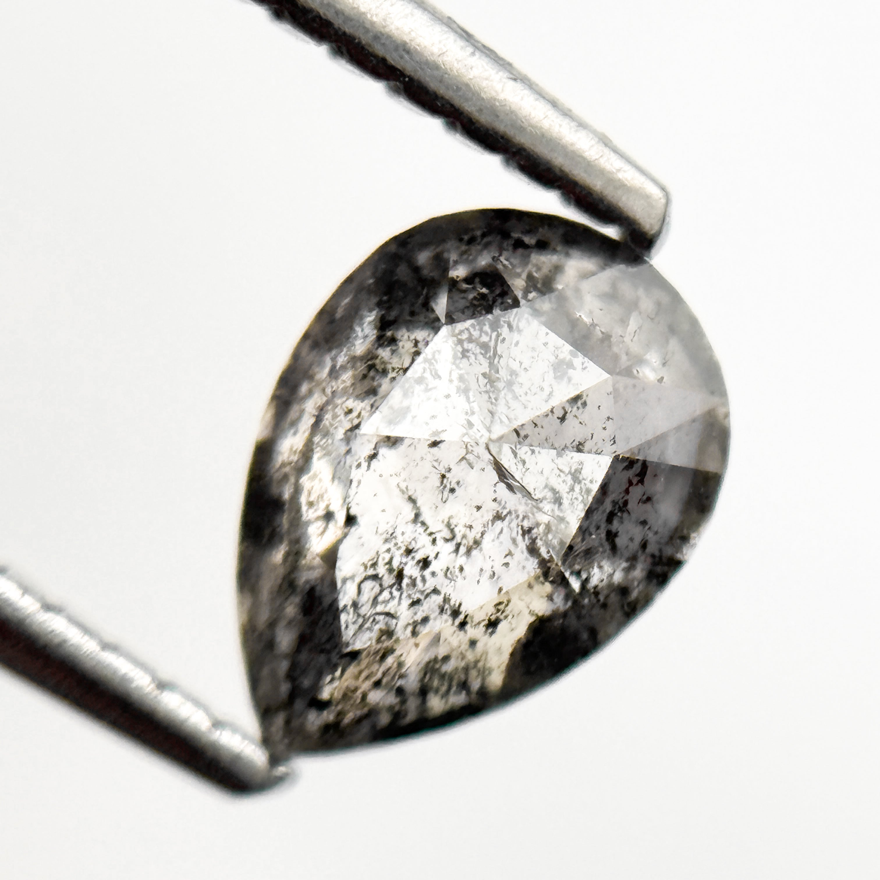 0.87 Ct Pear Rose Cut Grey Natural Galaxy Salt and Pepper Diamond
