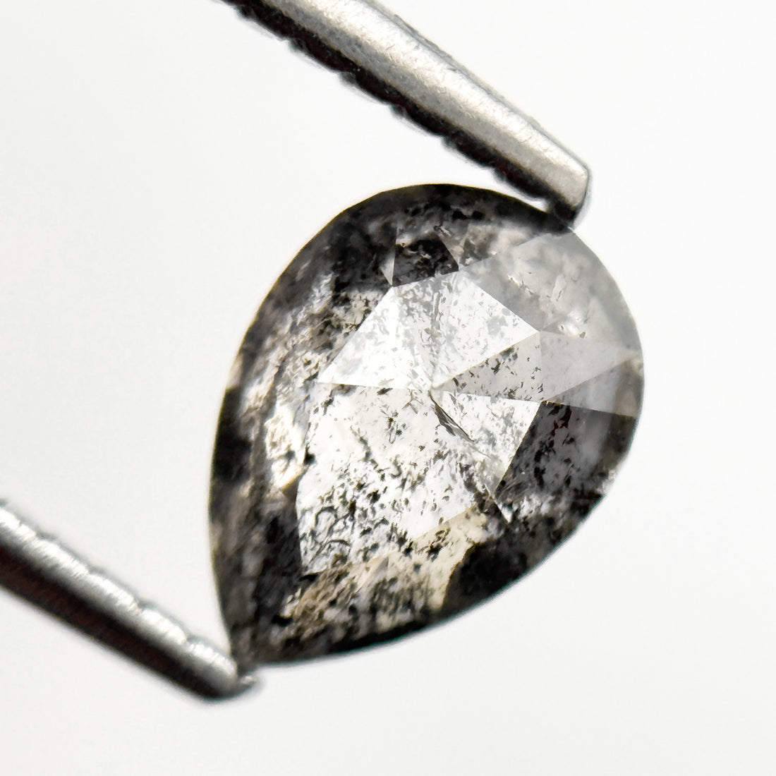0.87 Ct Pear Rose Cut Grey Natural Galaxy Salt and Pepper Diamond