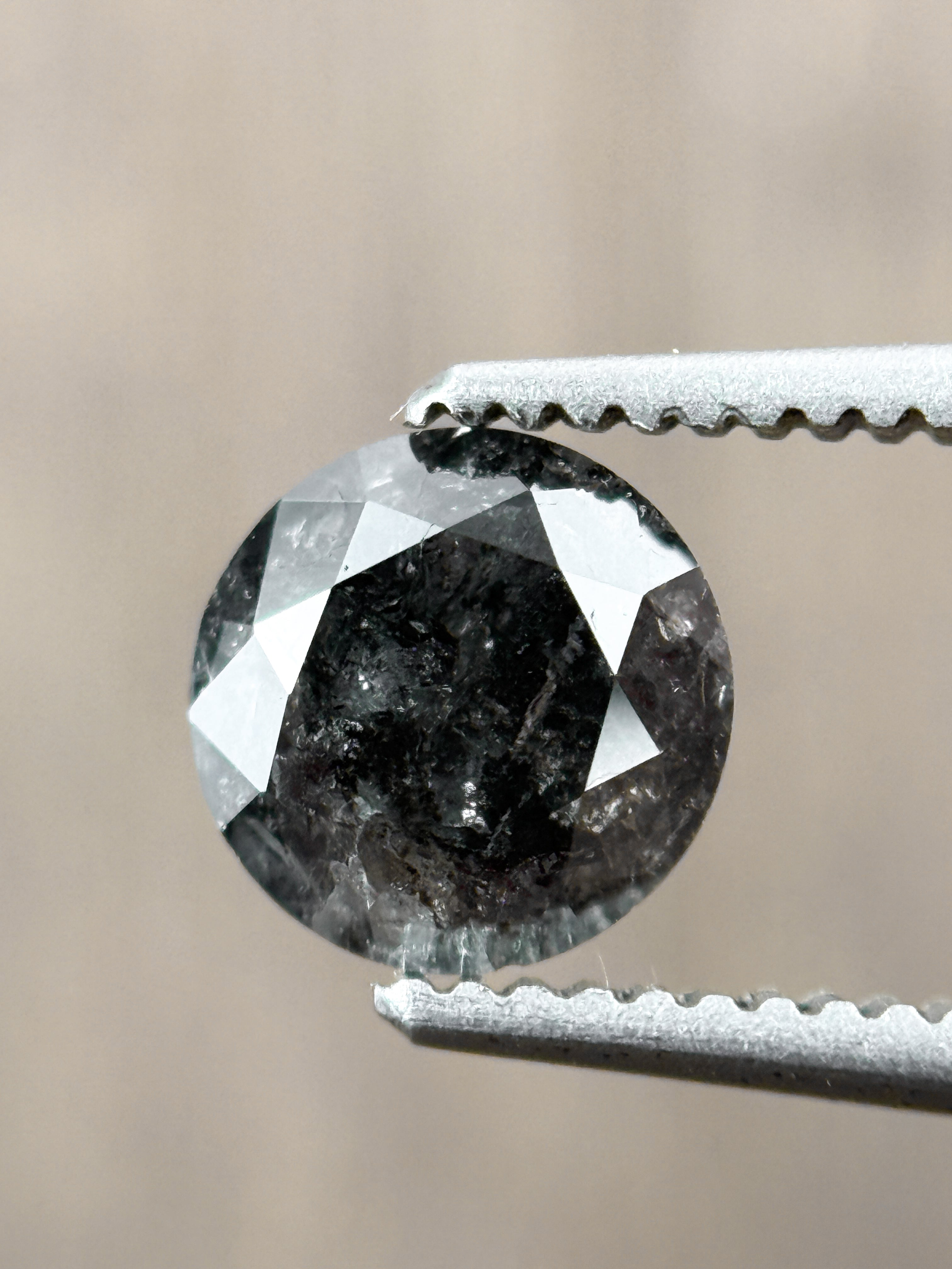 0.73 Ct Round Rose Cut Grey Natural Salt and Pepper Diamond