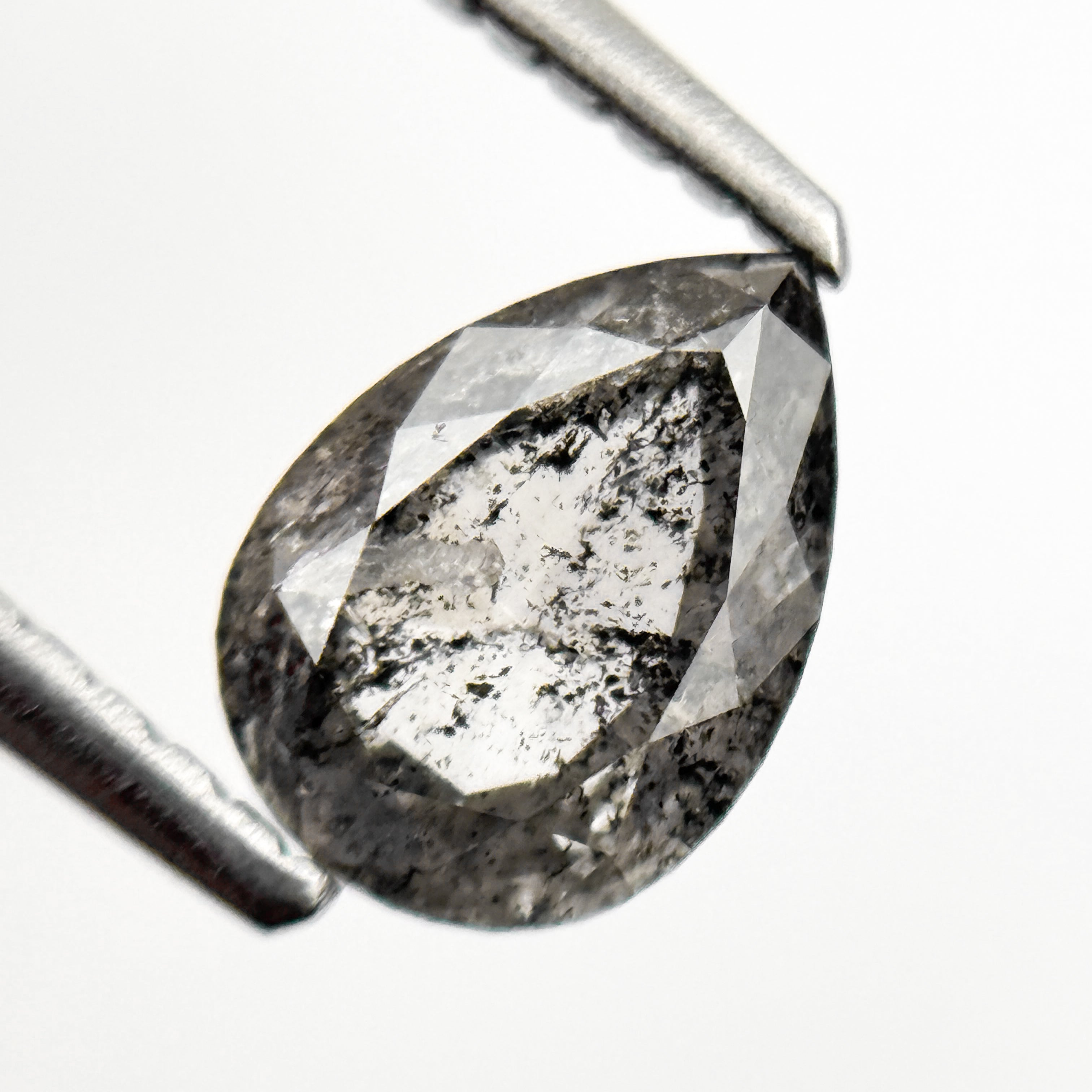 0.87 Ct Pear Rose Cut Grey Natural Galaxy Salt and Pepper Diamond