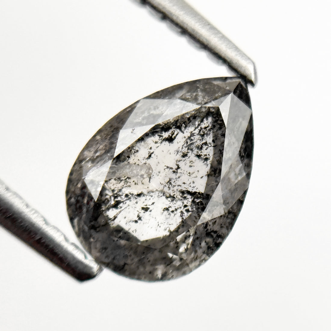 0.87 Ct Pear Rose Cut Grey Natural Galaxy Salt and Pepper Diamond