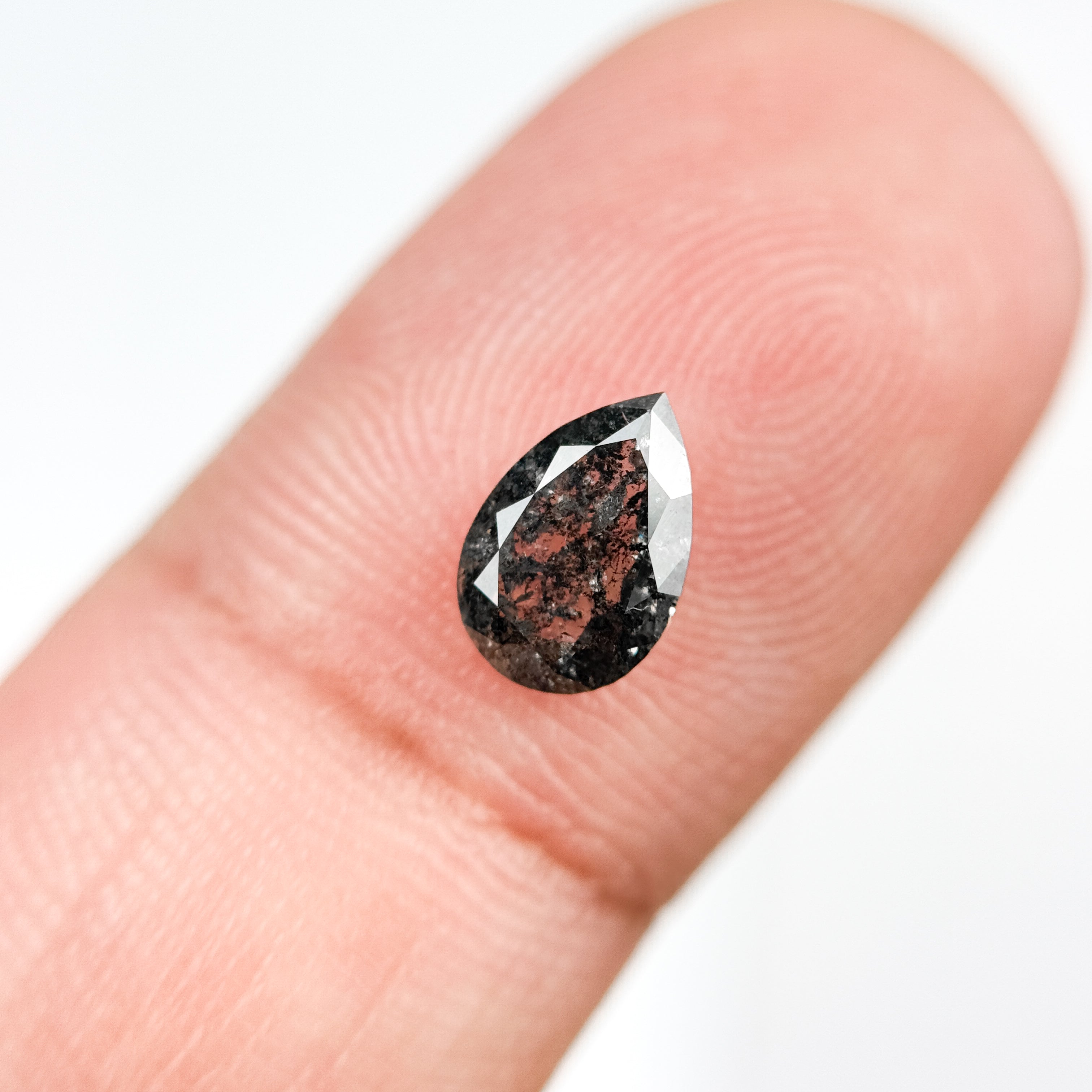 0.90 Ct Pear Rose Cut Grey Natural Salt and Pepper Diamond