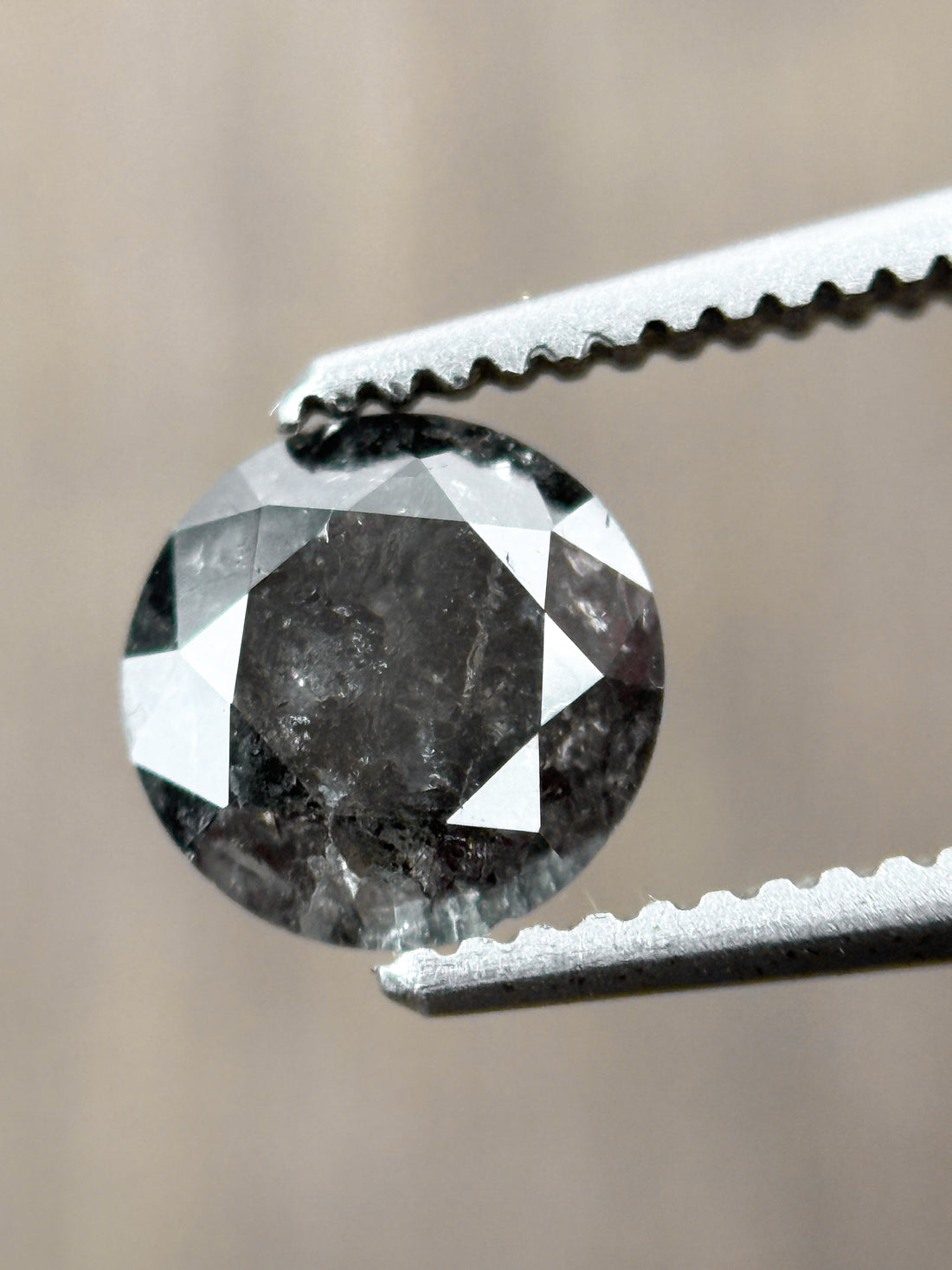 0.73 Ct Round Rose Cut Grey Natural Salt and Pepper Diamond