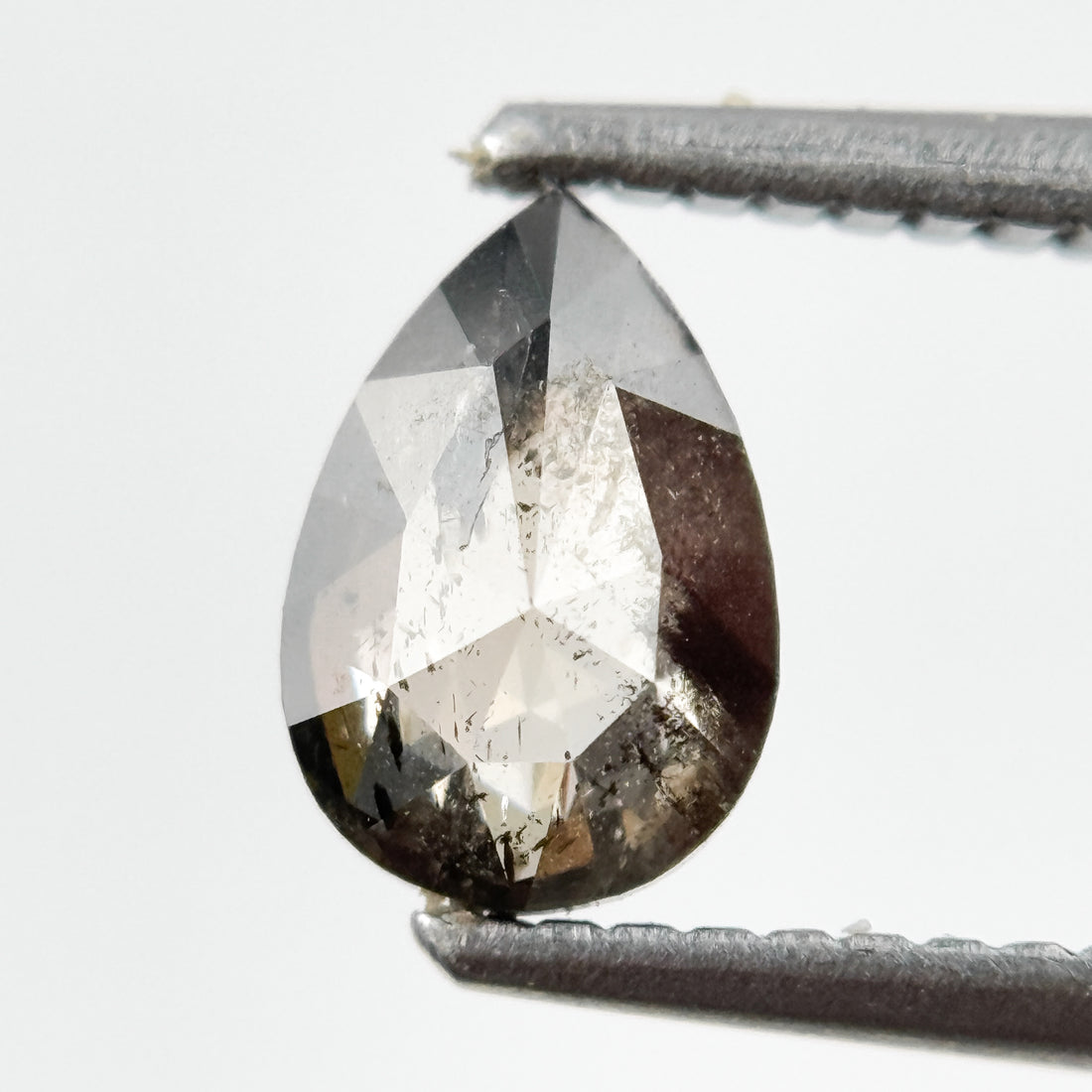 0.83 Ct Pear Rose Cut Grey Natural Salt and Pepper Diamond