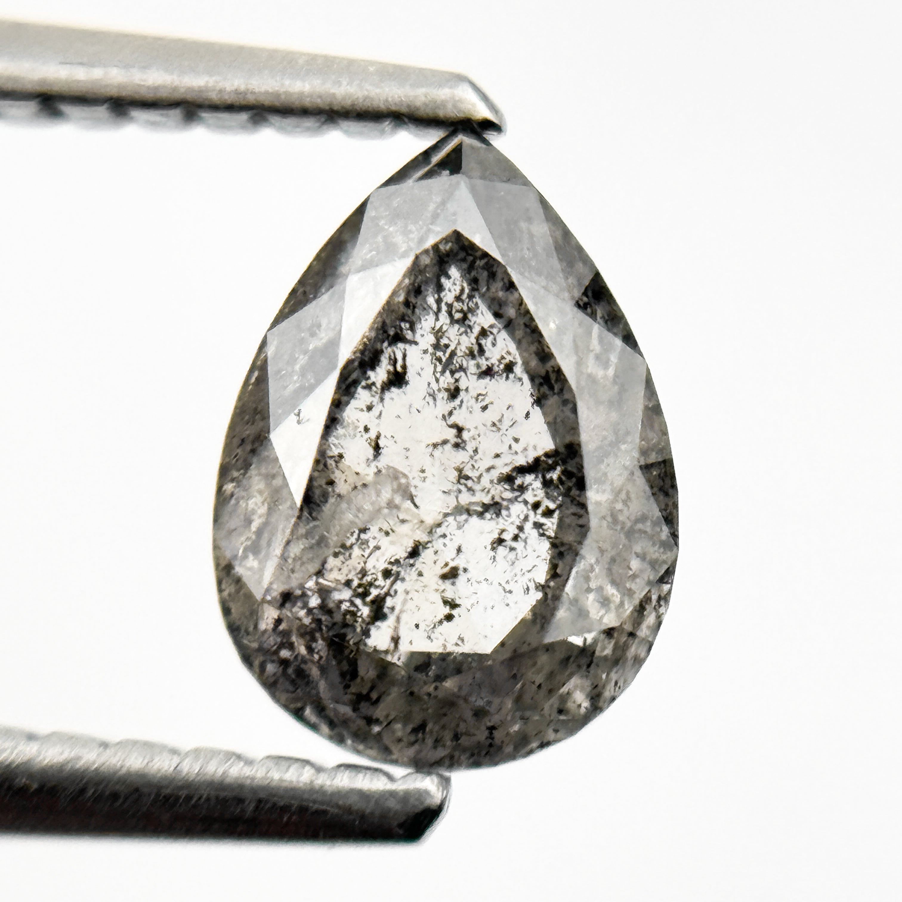 0.87 Ct Pear Rose Cut Grey Natural Galaxy Salt and Pepper Diamond
